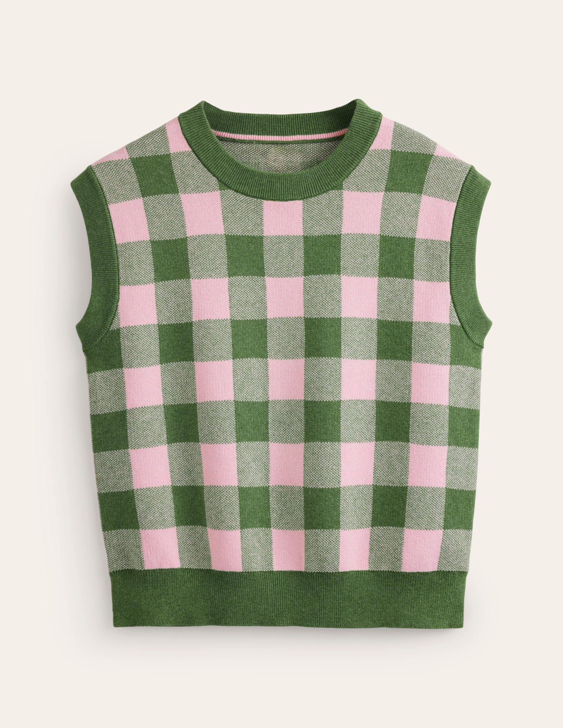 Gingham Tank-Rich Emerald, Blossom Pink-6