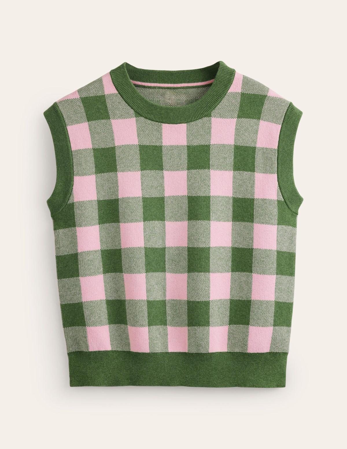 Gingham Tank-Rich Emerald, Blossom Pink - Image 6
