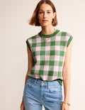 Gingham Tank-Rich Emerald, Blossom Pink
