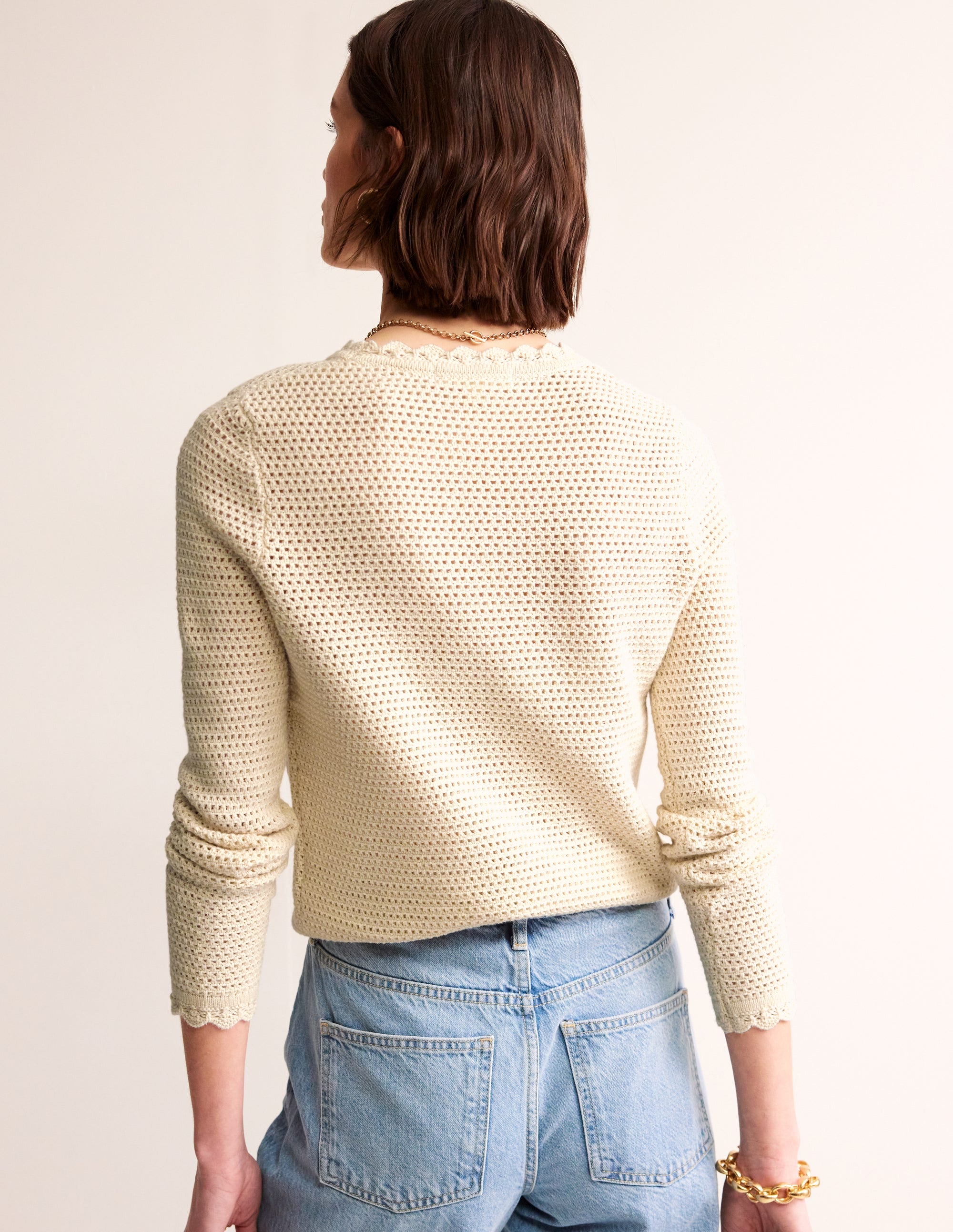 Textured Scallop Jumper-Warm Ivory - Image 3