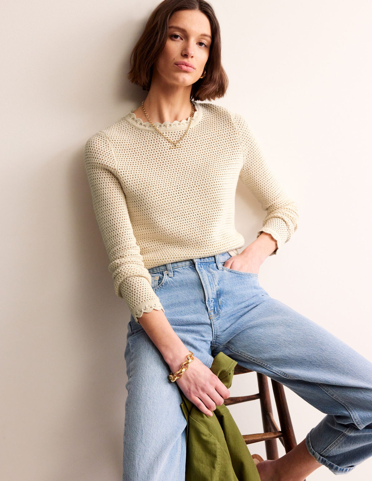Textured Scallop Jumper-Warm Ivory-4