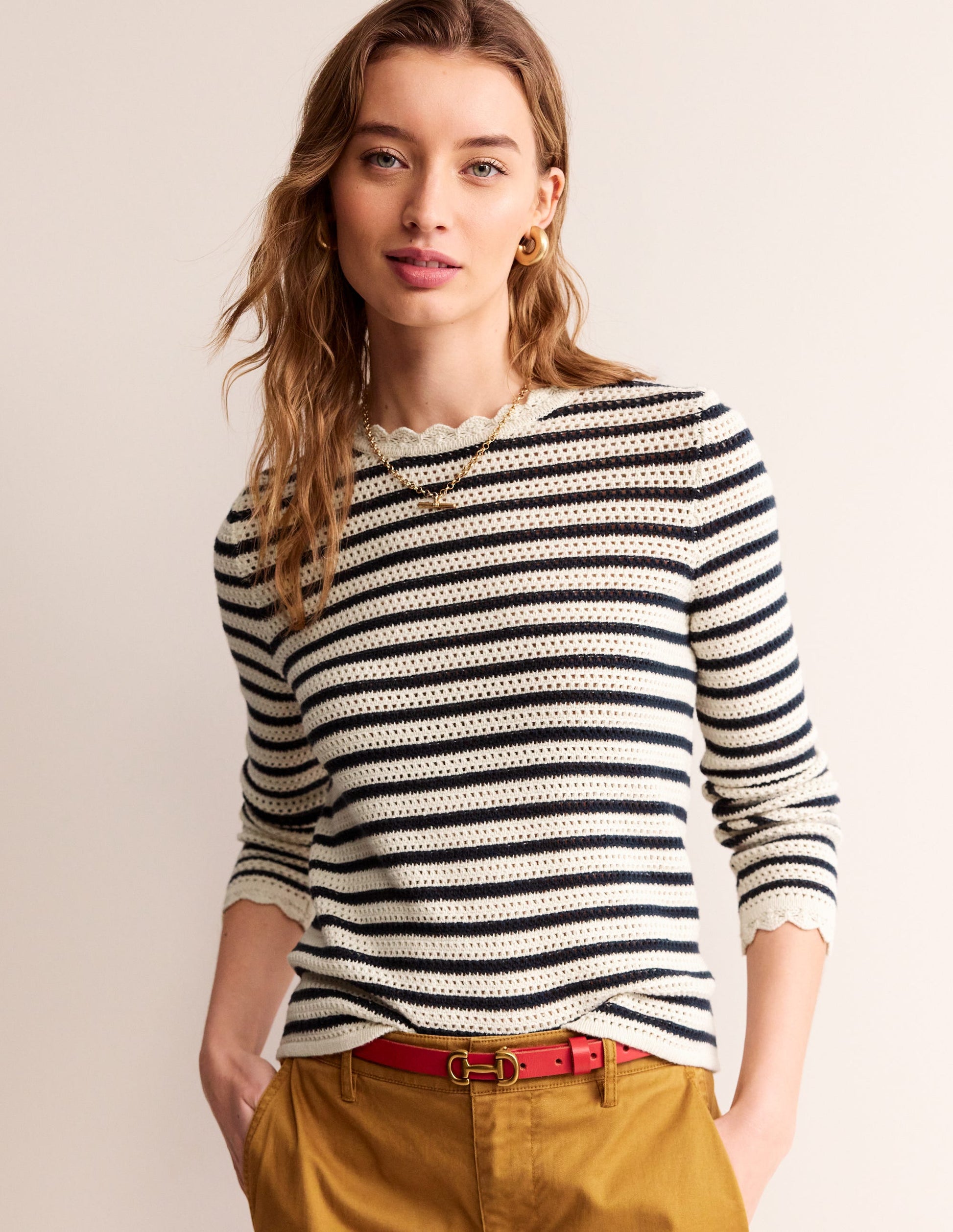 Textured Scallop Jumper-Warm Ivory/ Naval Academy-2