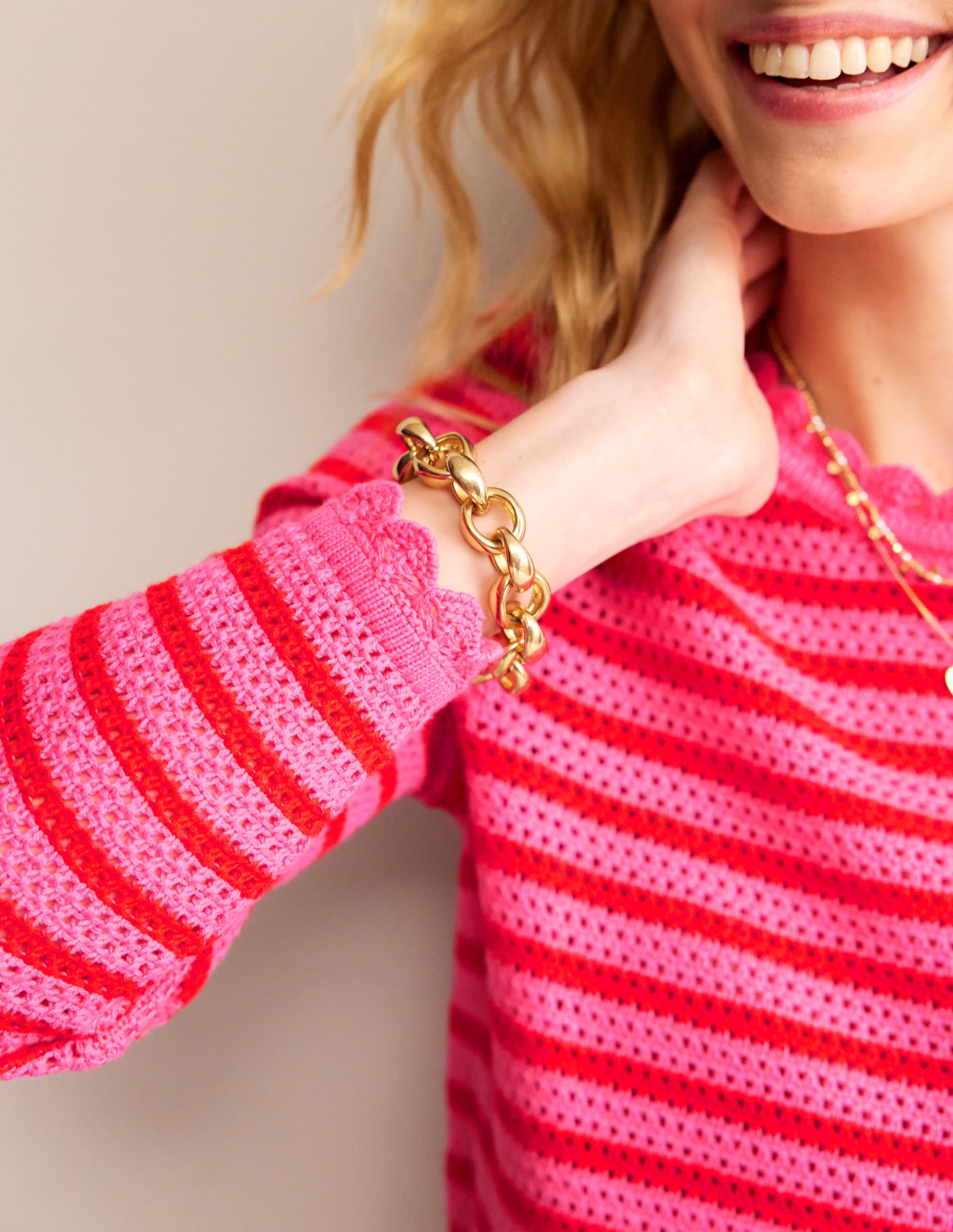 Textured Scallop Jumper-Party Pink/ Red - Image 2