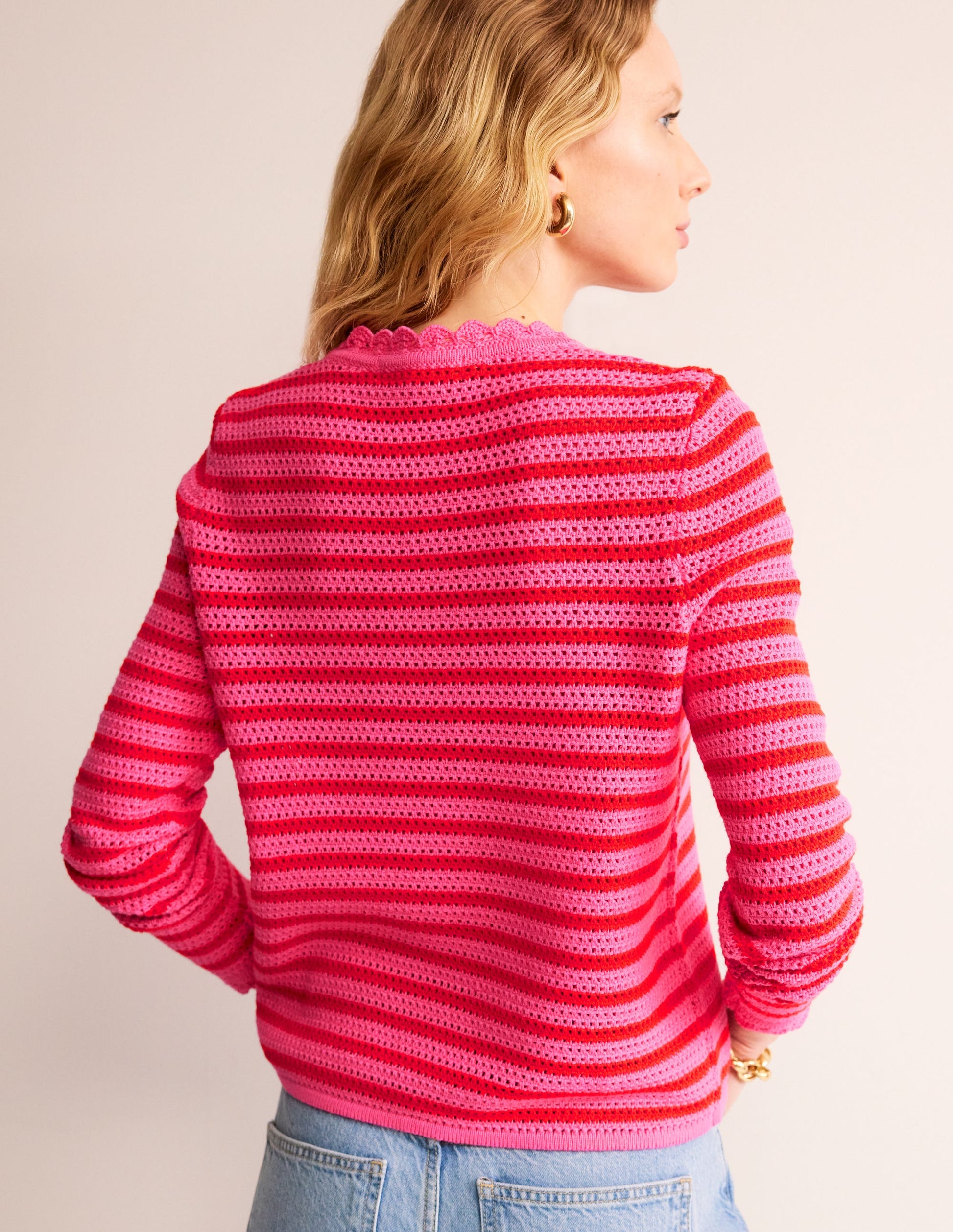 Textured Scallop Jumper-Party Pink/ Red-3