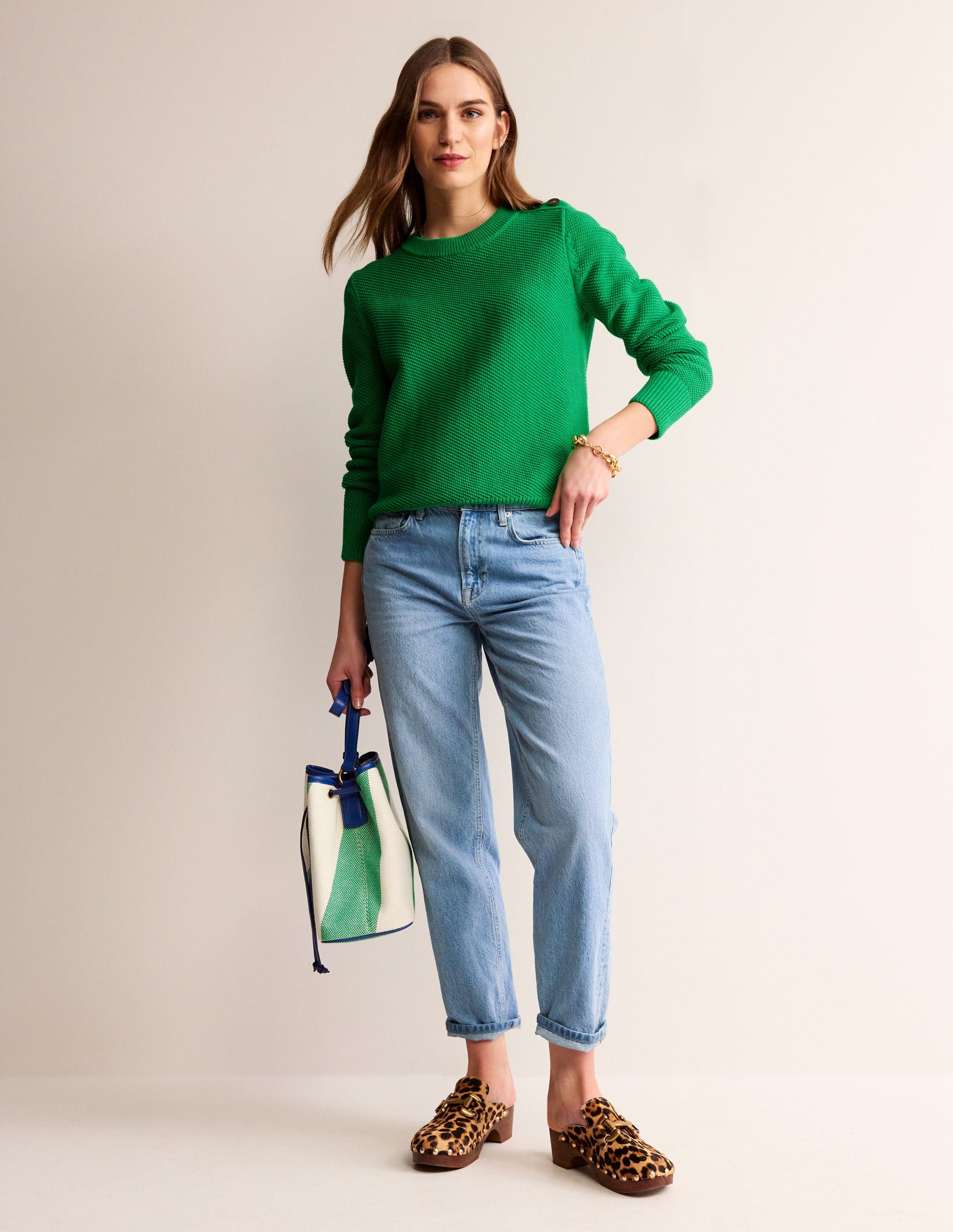 Button Detail Stitch Jumper-Bright Green-4