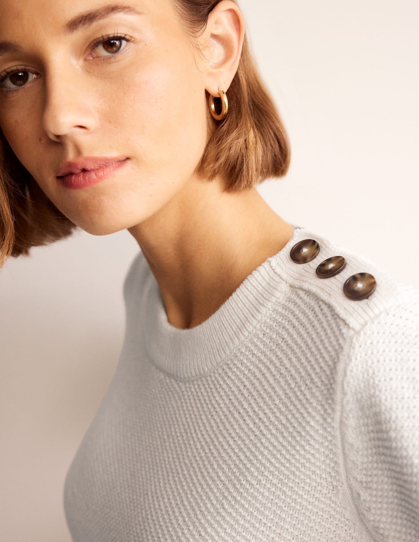 Button Detail Stitch Jumper-Warm Ivory