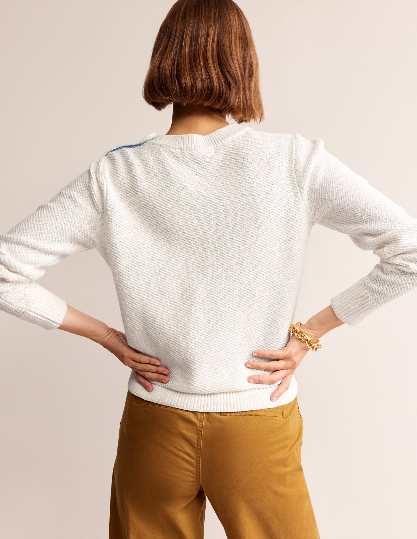 Button Detail Stitch Jumper-Warm Ivory