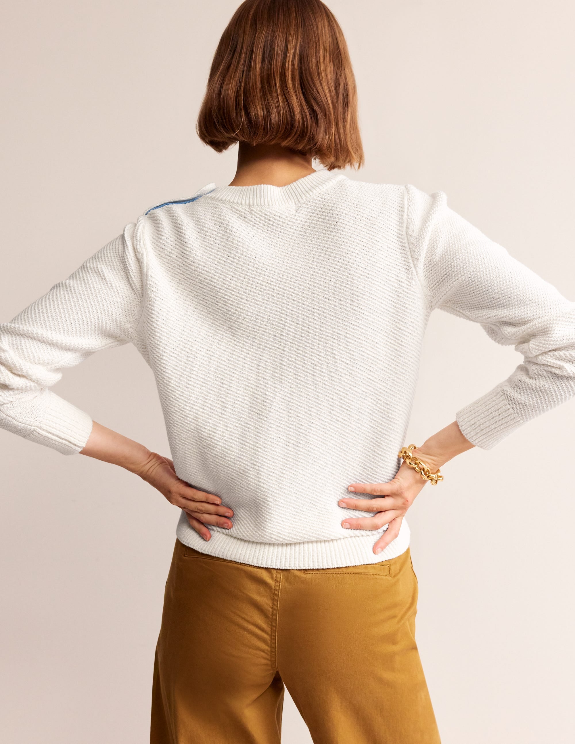 Button Detail Stitch Jumper-Warm Ivory - Image 4