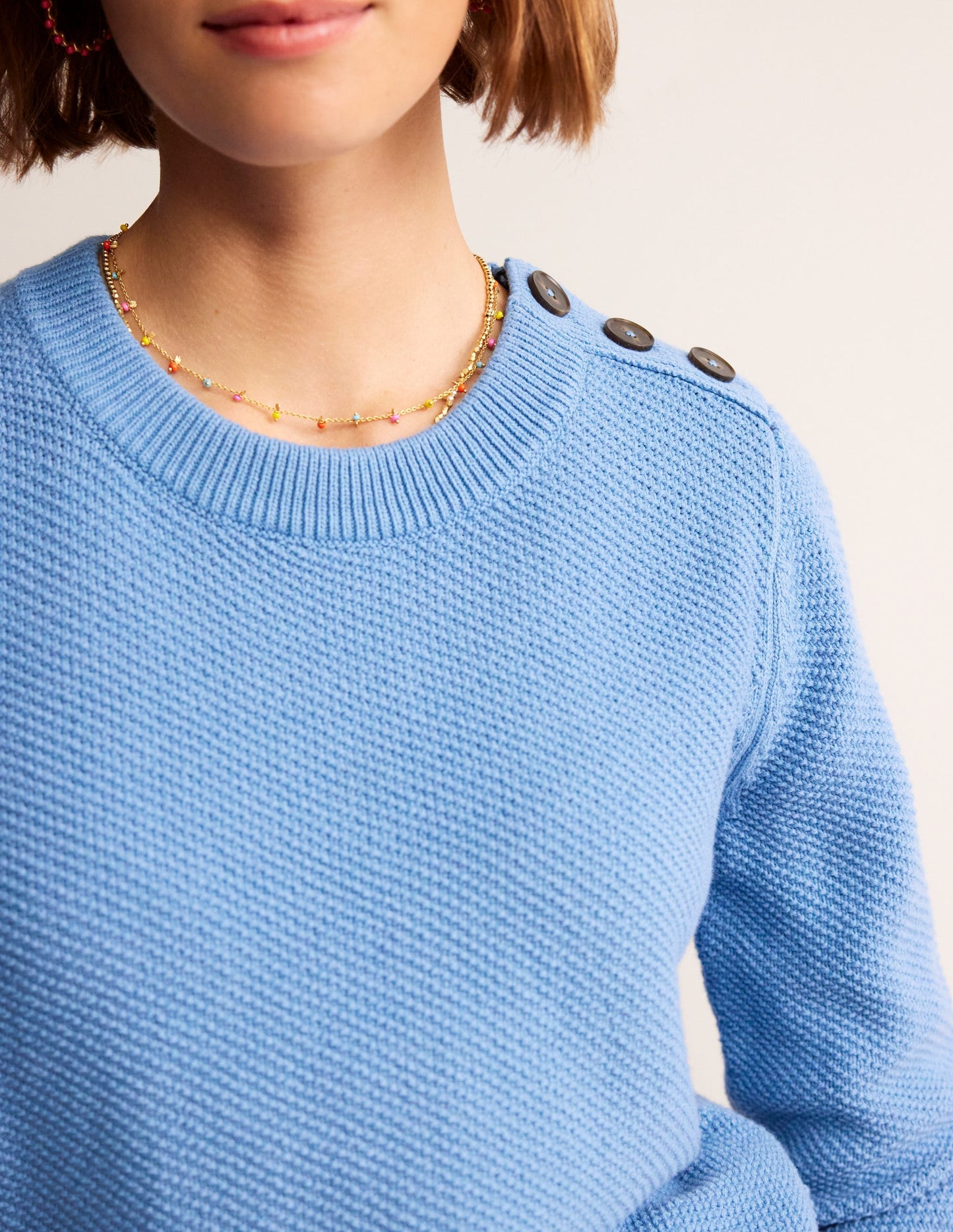 Button Detail Stitch Jumper-Porcelain Blue