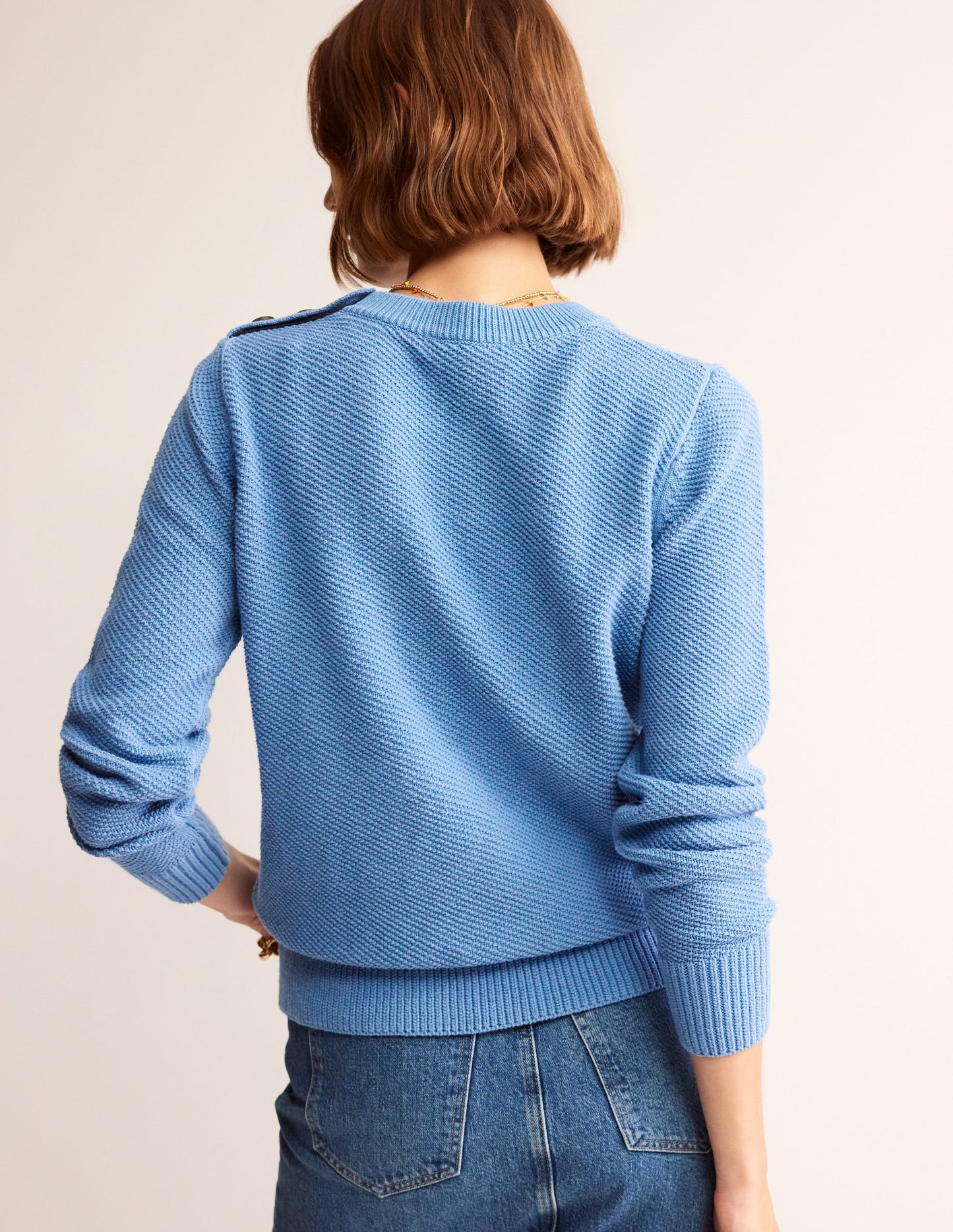 Button Detail Stitch Jumper-Porcelain Blue