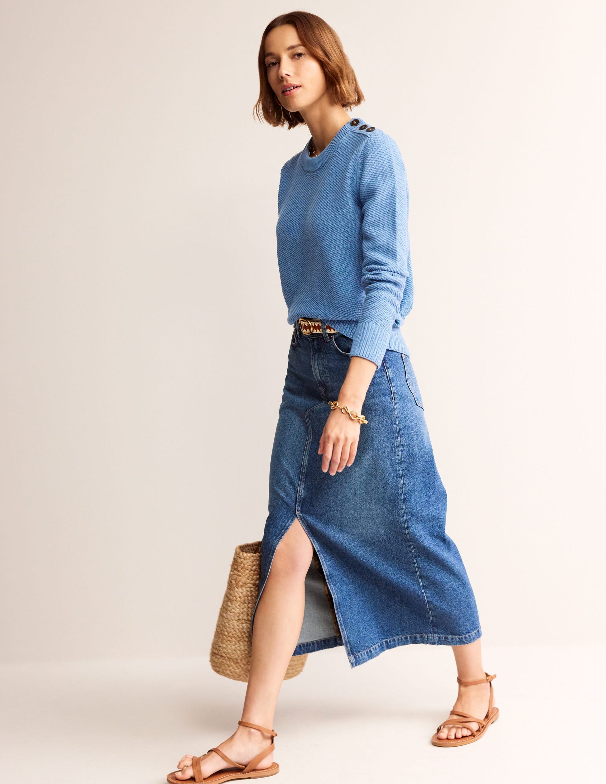 Button Detail Stitch Jumper-Porcelain Blue-4