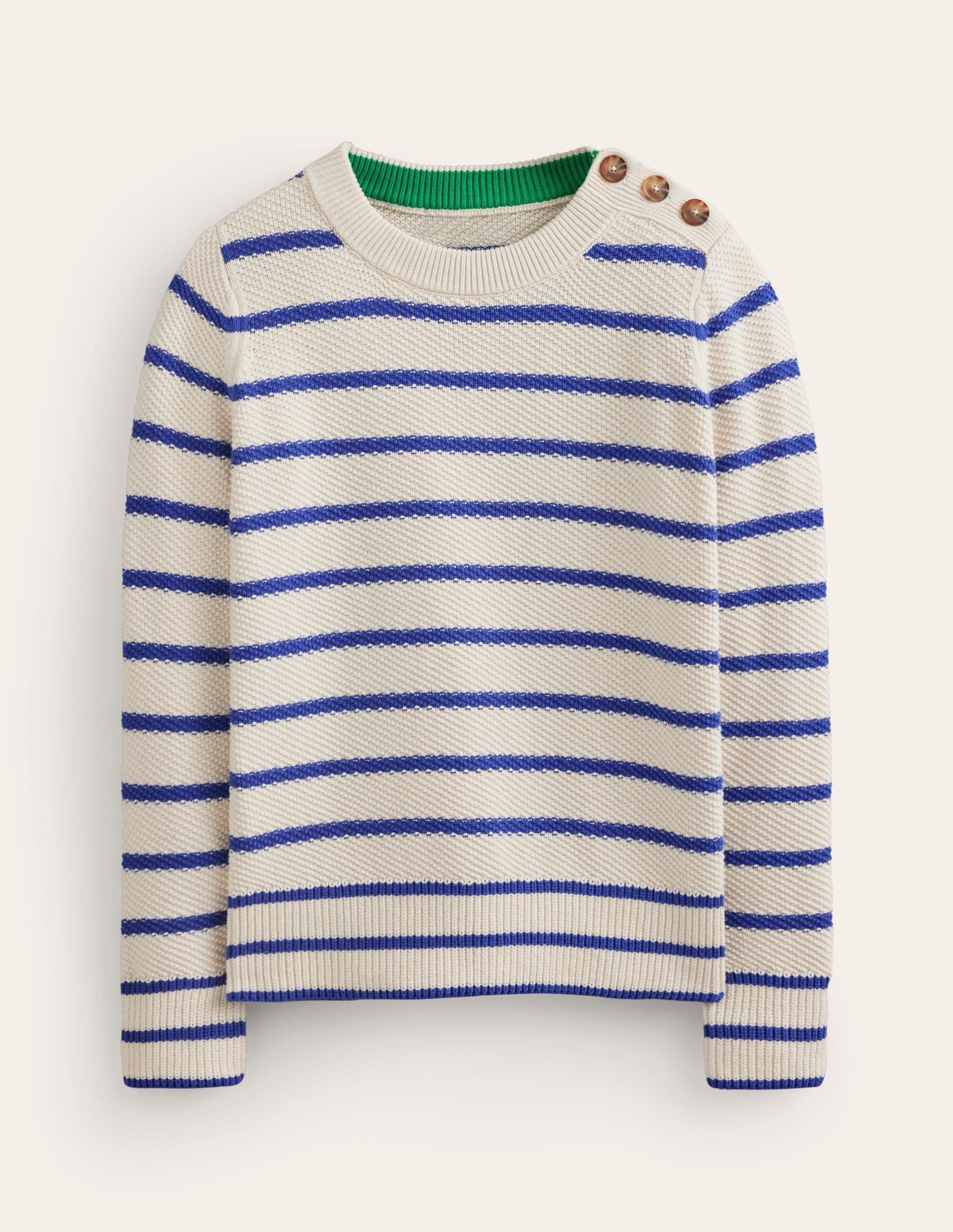Button Detail Stitch Jumper-Warm Ivory, Island Sapphire - Image 5