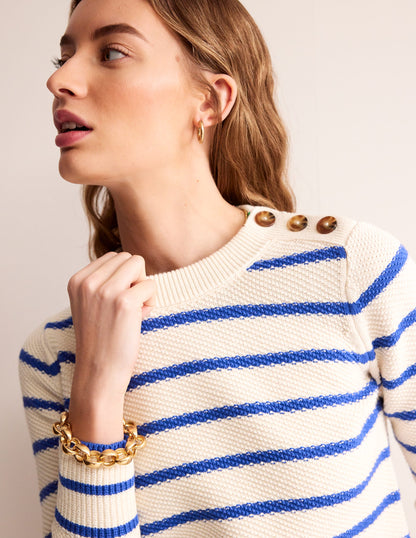Button Detail Stitch Jumper-Warm Ivory, Island Sapphire-1