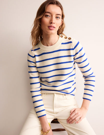 Button Detail Stitch Jumper-Warm Ivory, Island Sapphire-2