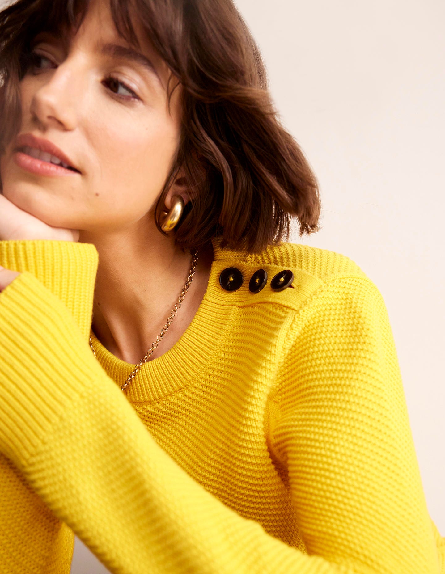 Button Detail Stitch Jumper-Super Lemon Yellow