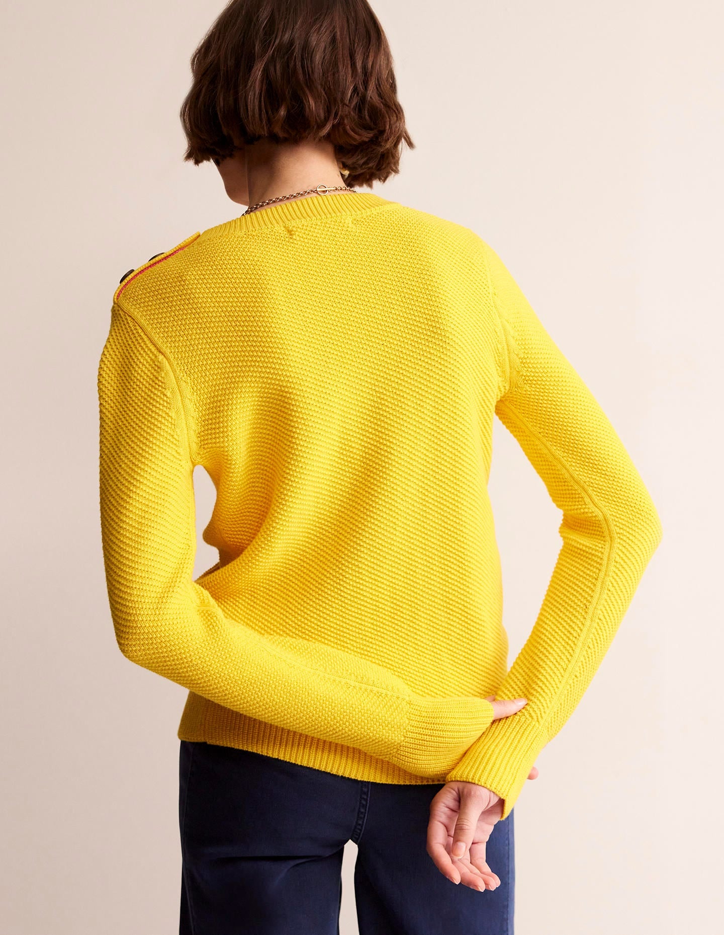 Button Detail Stitch Jumper-Super Lemon Yellow-3