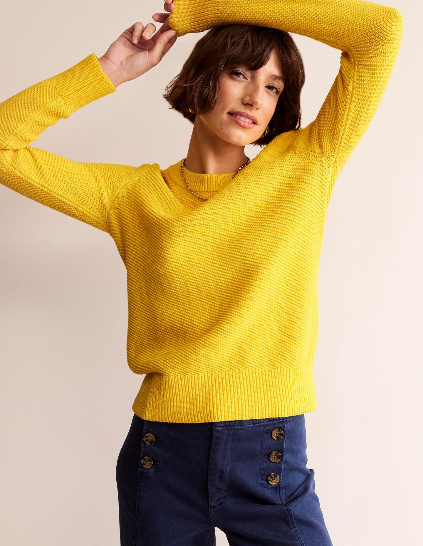 Button Detail Stitch Jumper-Super Lemon Yellow-4