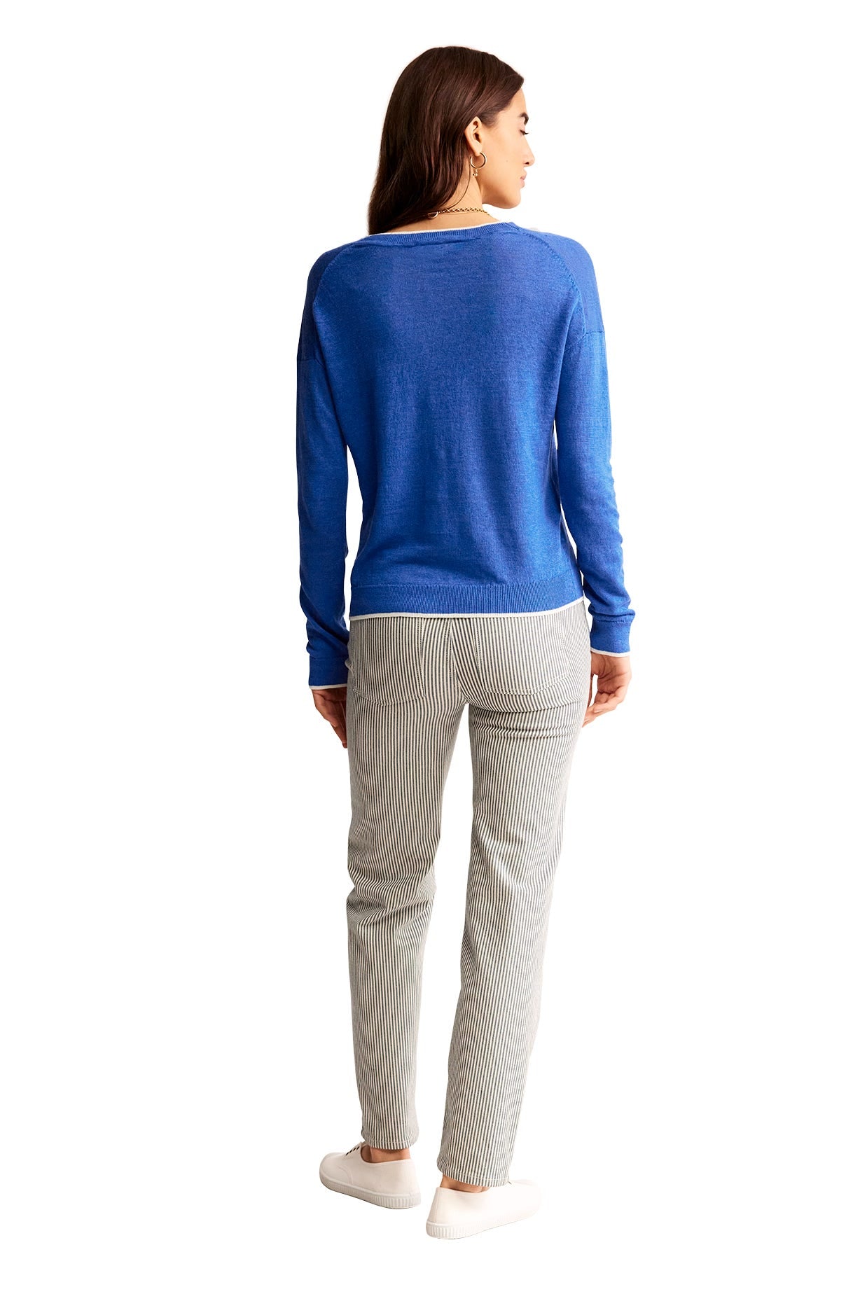 Maggie V-Neck Linen Cardigan-Mariner Blue - Image 6