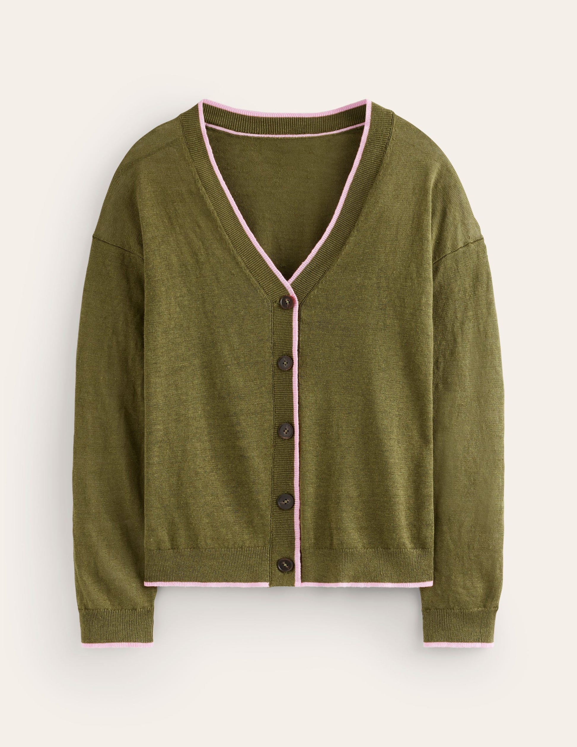 Maggie V-Neck Linen Cardigan-Spruce Green-5
