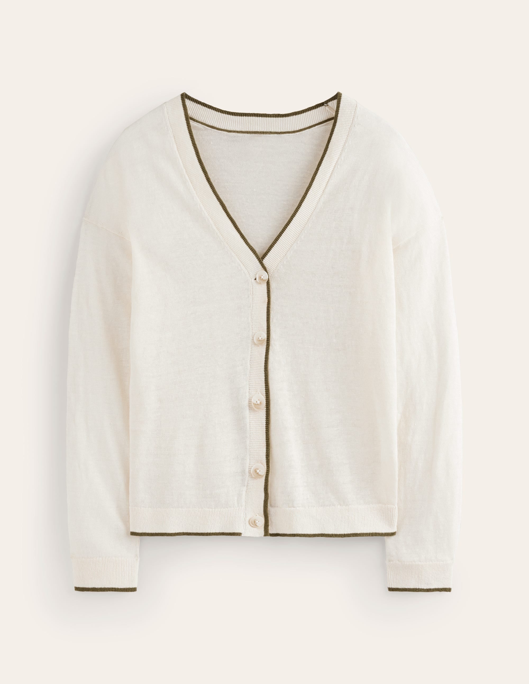 Maggie V-Neck Linen Cardigan-Warm Ivory - Image 5
