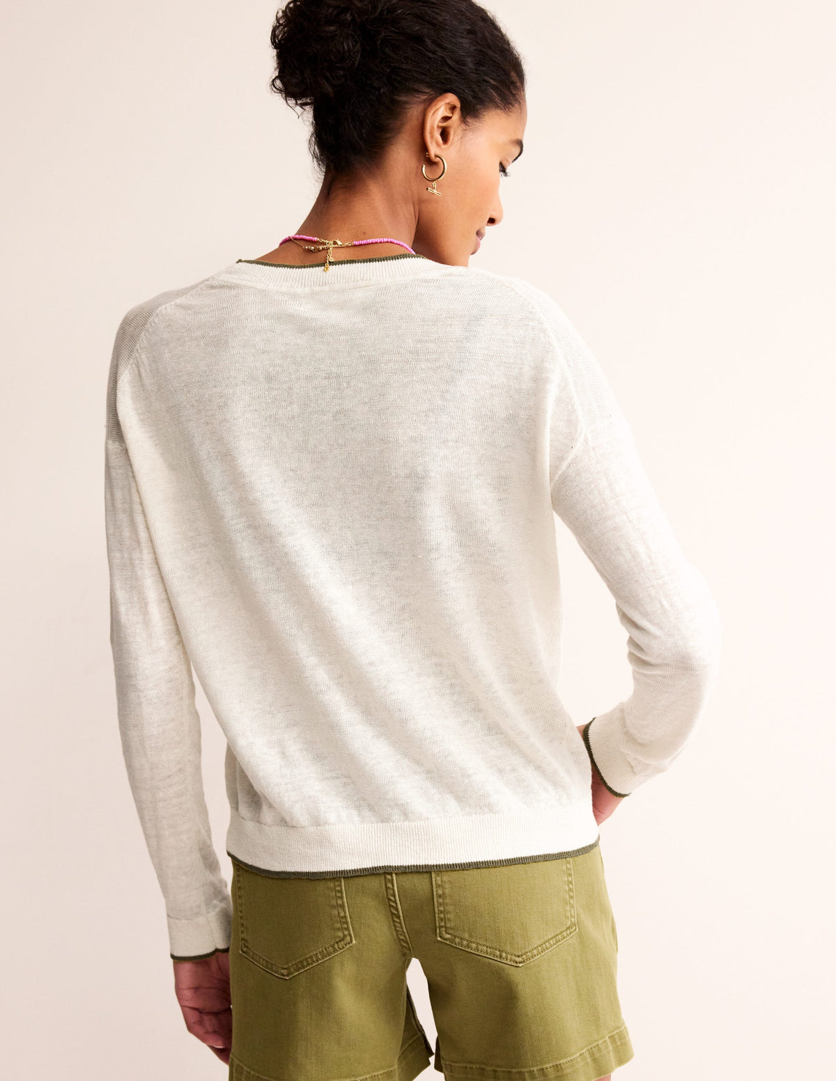 Maggie V-Neck Linen Cardigan-Warm Ivory-3