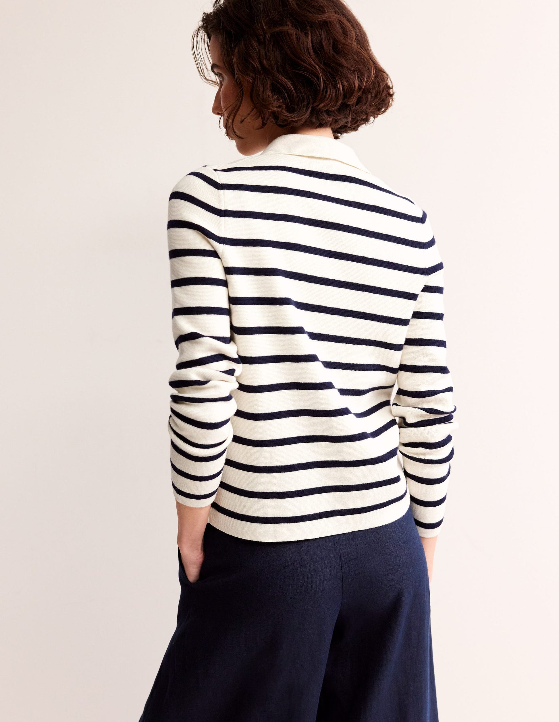 Astrid Knitted Shirt-Warm Ivory/ Navy-3