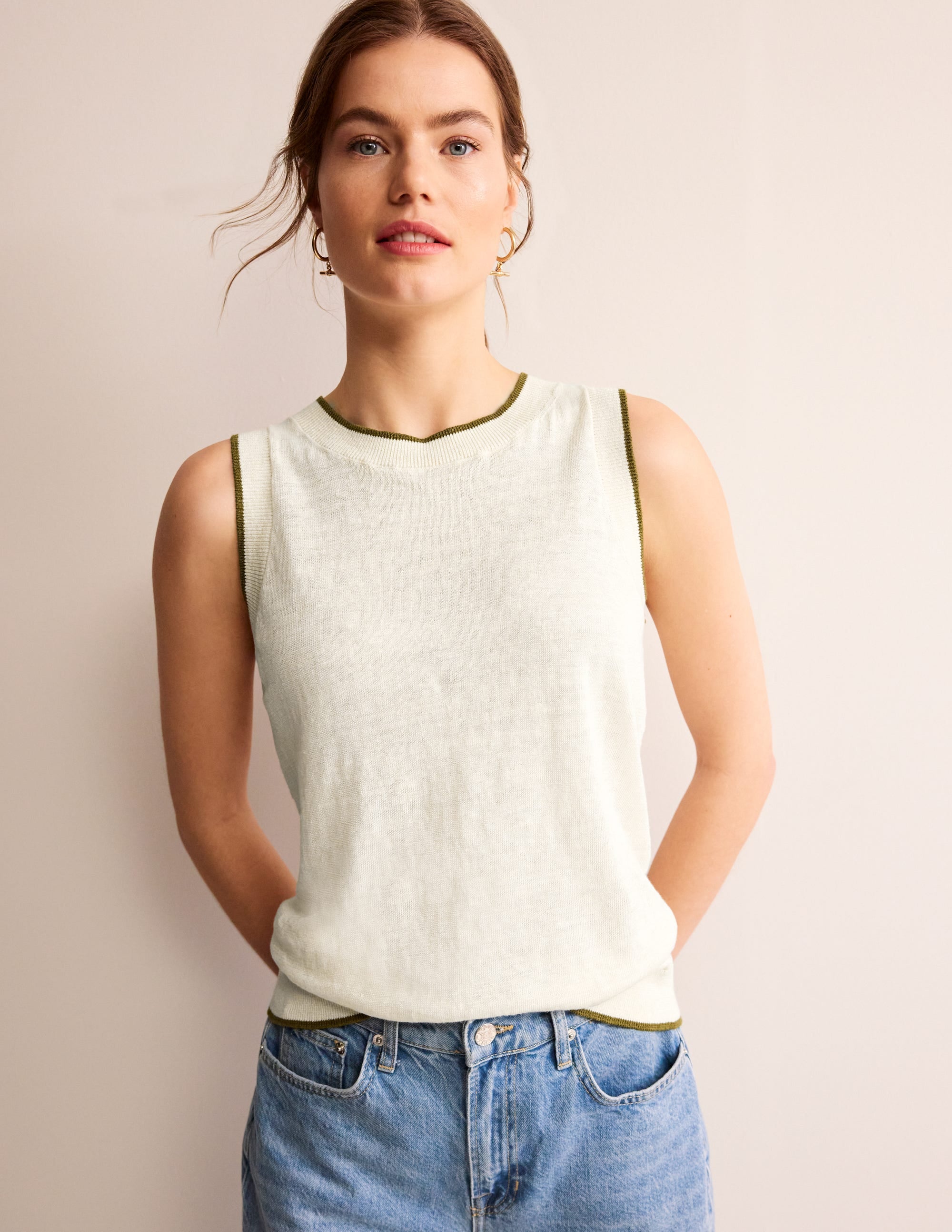 Maggie Linen Tank-Warm Ivory - Image 1