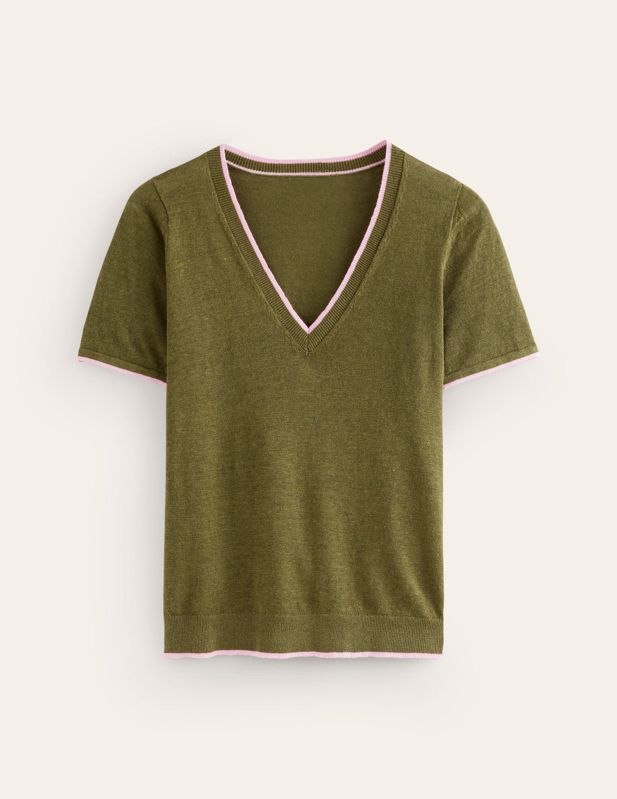 Maggie V-Neck Linen T-Shirt-Mayfly Green-5