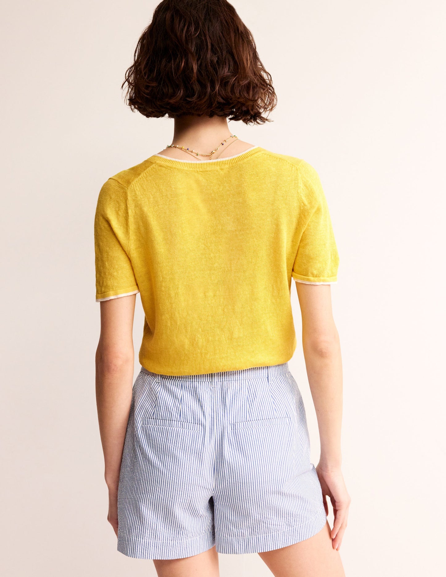 Maggie V-Neck Linen T-Shirt-Daffodil Yellow