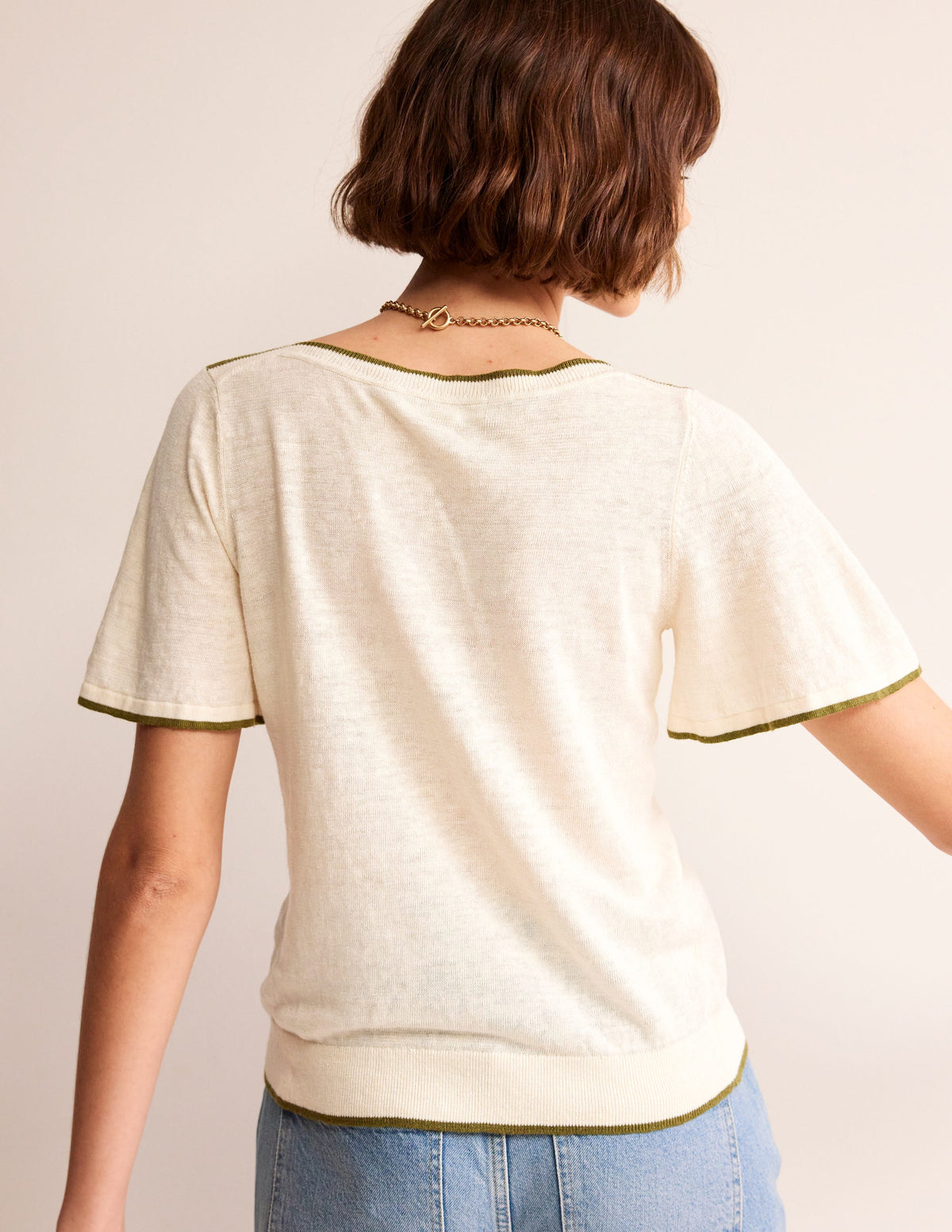Maggie Boat Neck Linen T-Shirt-Warm Ivory - Image 3