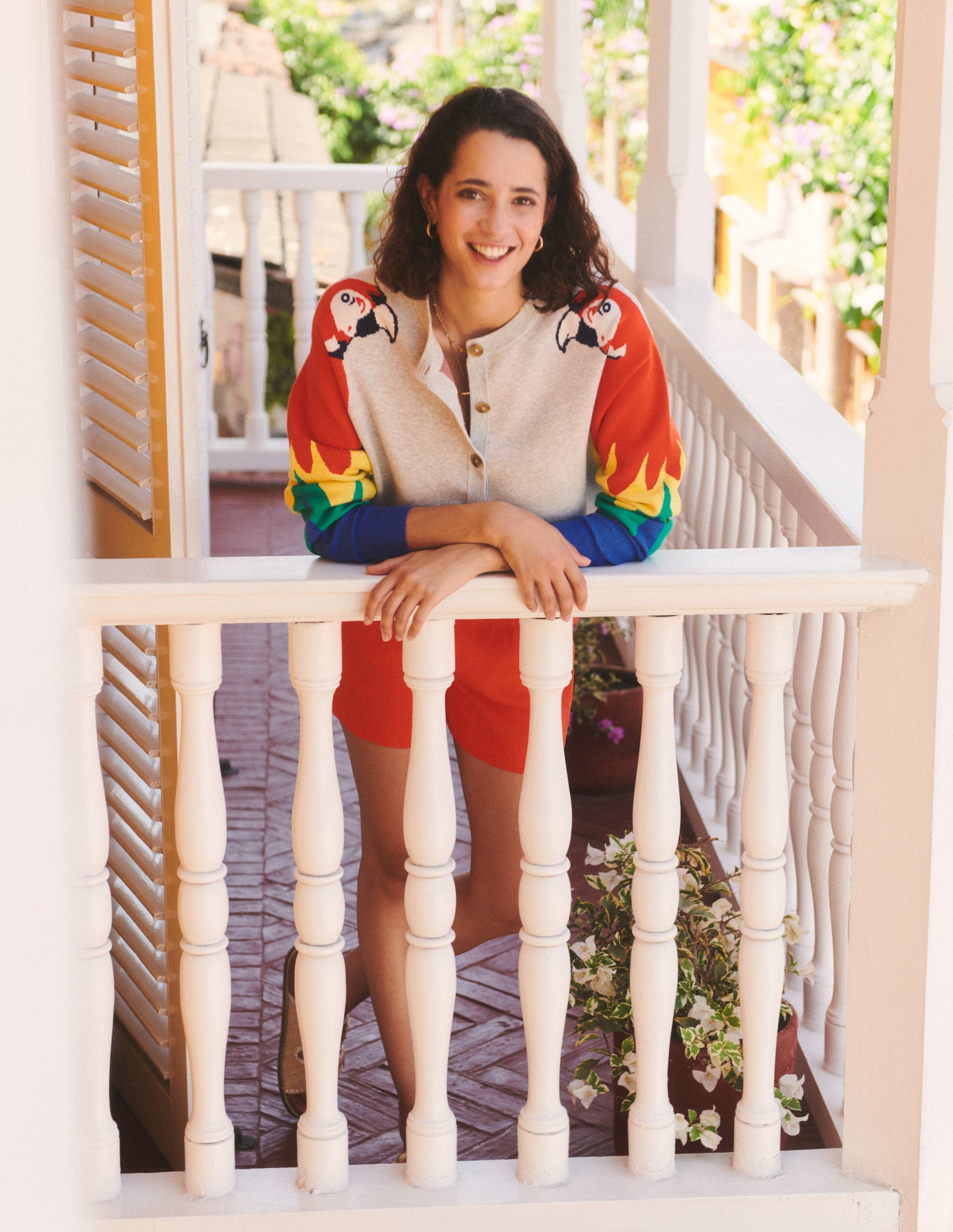 Novelty Knitted Cardigan-Pale Grey Melange, Parrots-5
