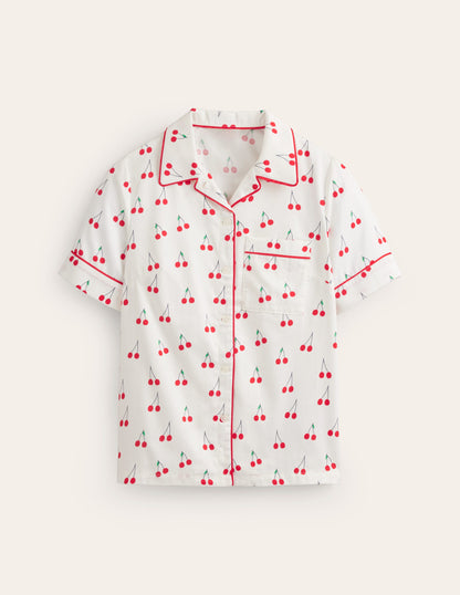 Short Sleeve Pyjama Top-Ivory, Cherry Vine