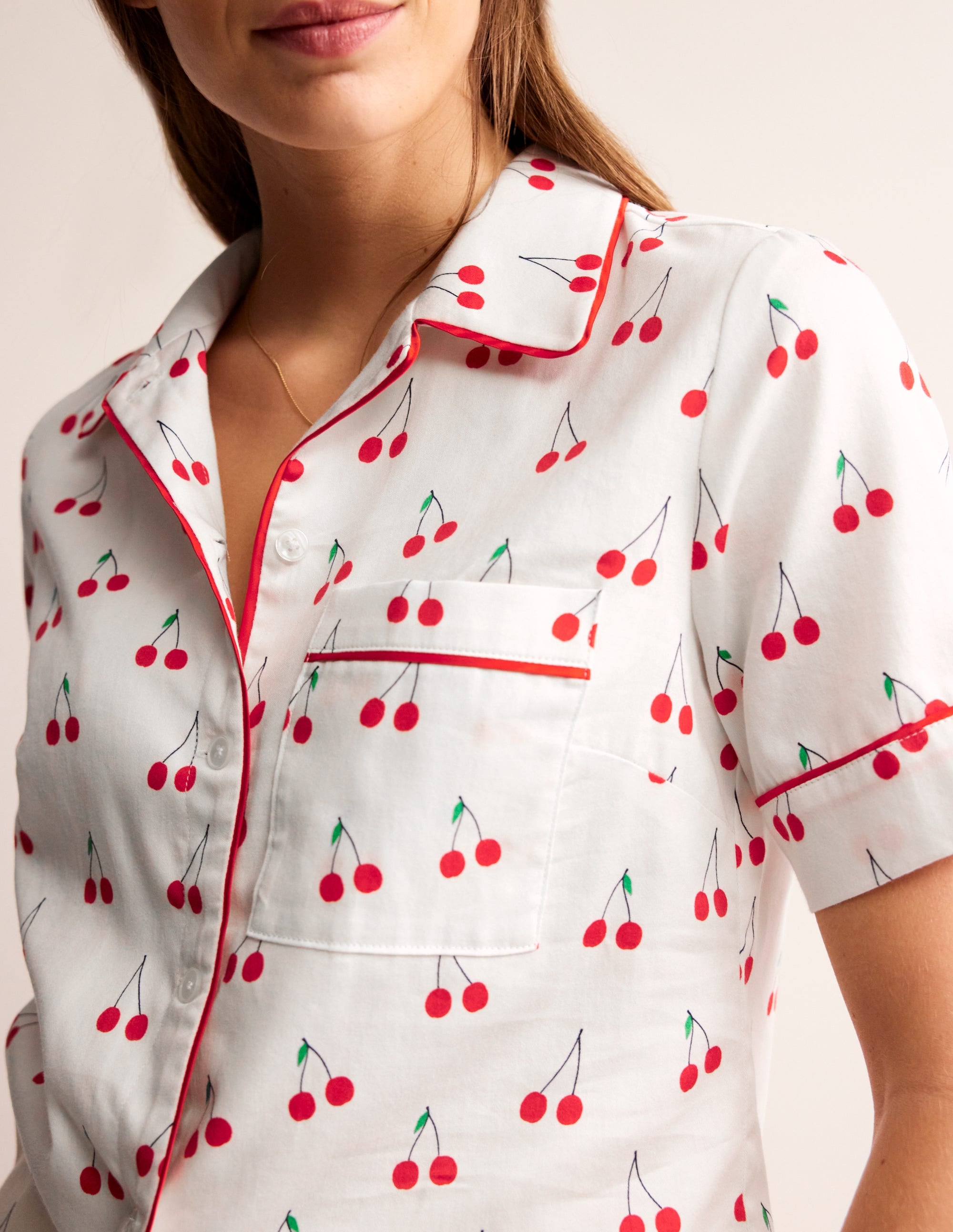 Short Sleeve Pyjama Top-Ivory, Cherry Vine - Image 2
