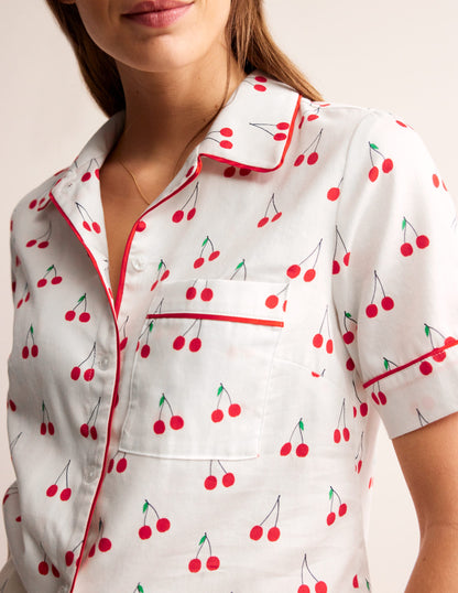 Short Sleeve Pyjama Top-Ivory, Cherry Vine