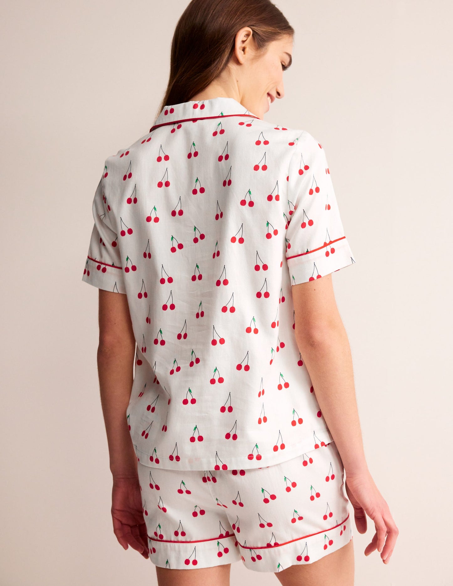 Short Sleeve Pyjama Top-Ivory, Cherry Vine