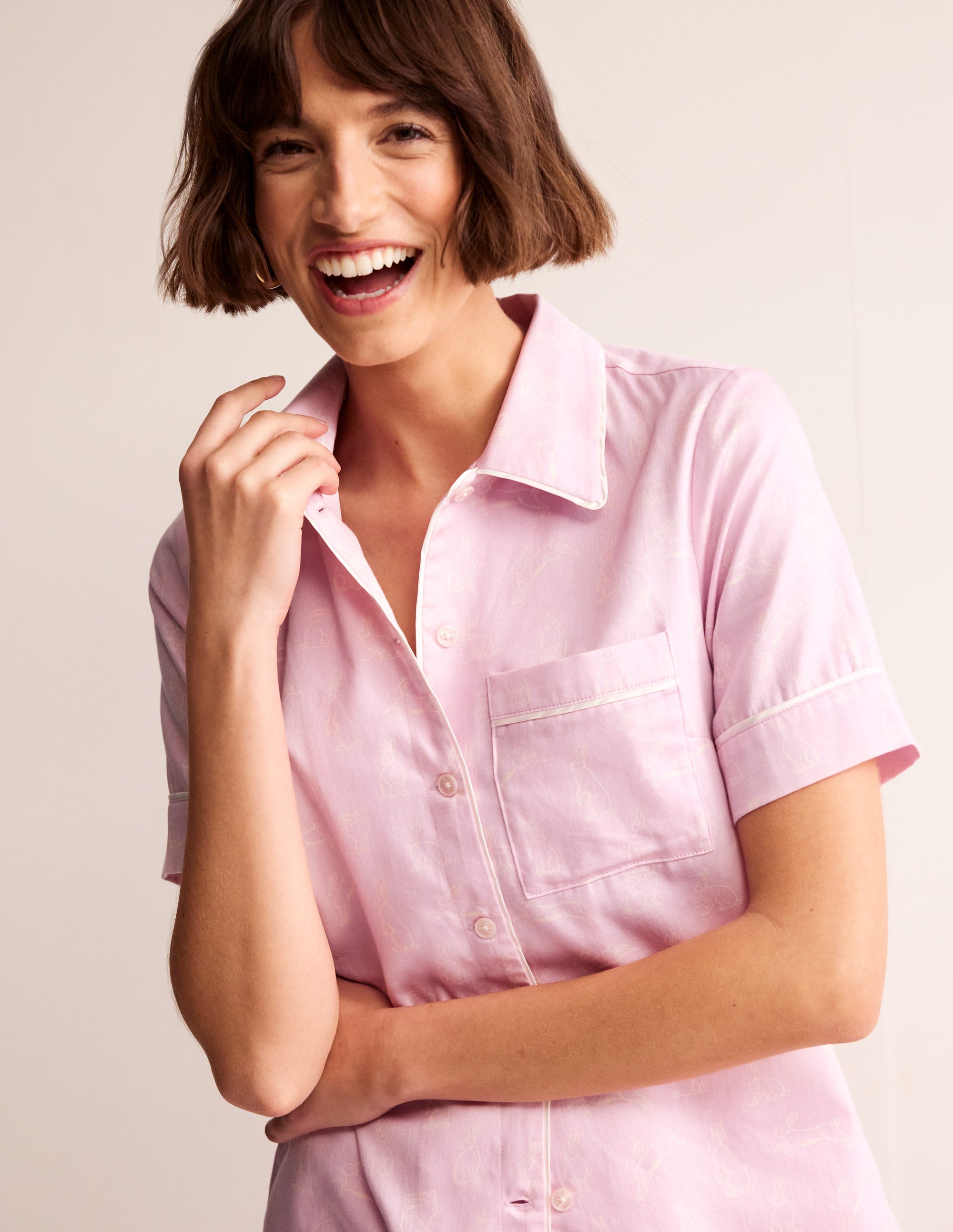 Short Sleeve Pyjama Top-Pink, Bunny Hop - Image 2