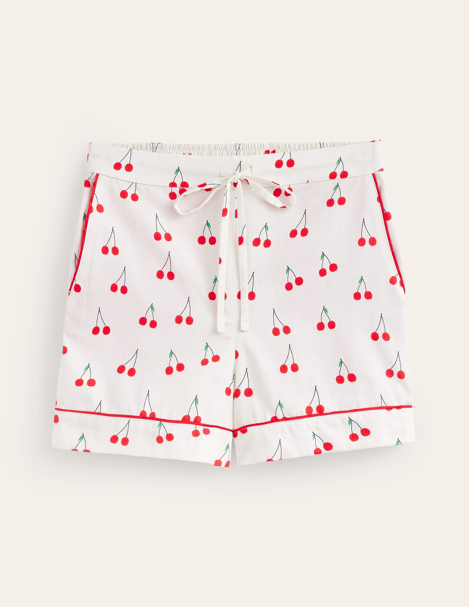 Cotton Sateen Pyjama Shorts-Ivory, Cherry Vine-5