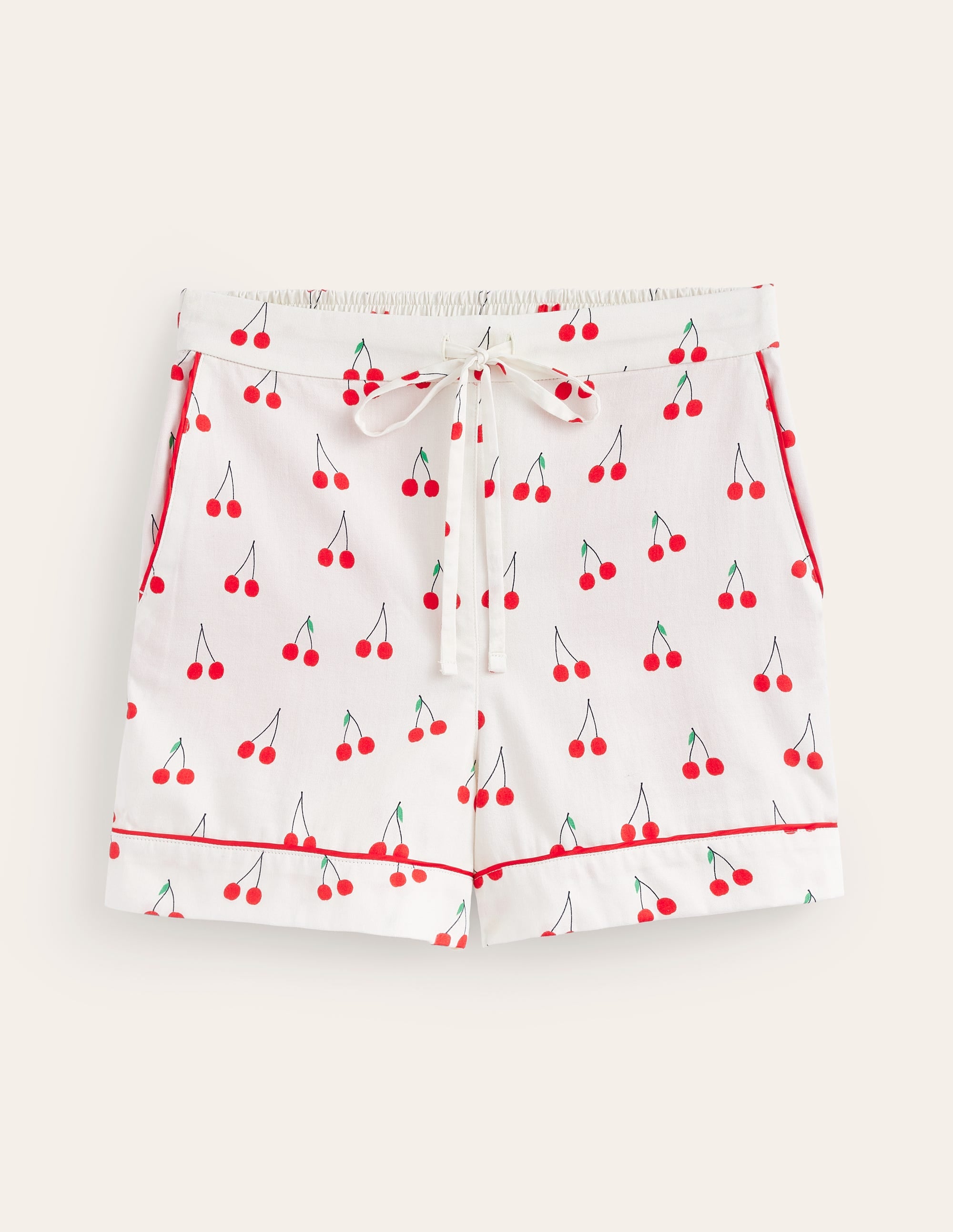Cotton Sateen Pyjama Shorts-Ivory, Cherry Vine - Image 5