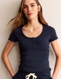 Lettuce Hem Scoop Neck PJ Top-Navy