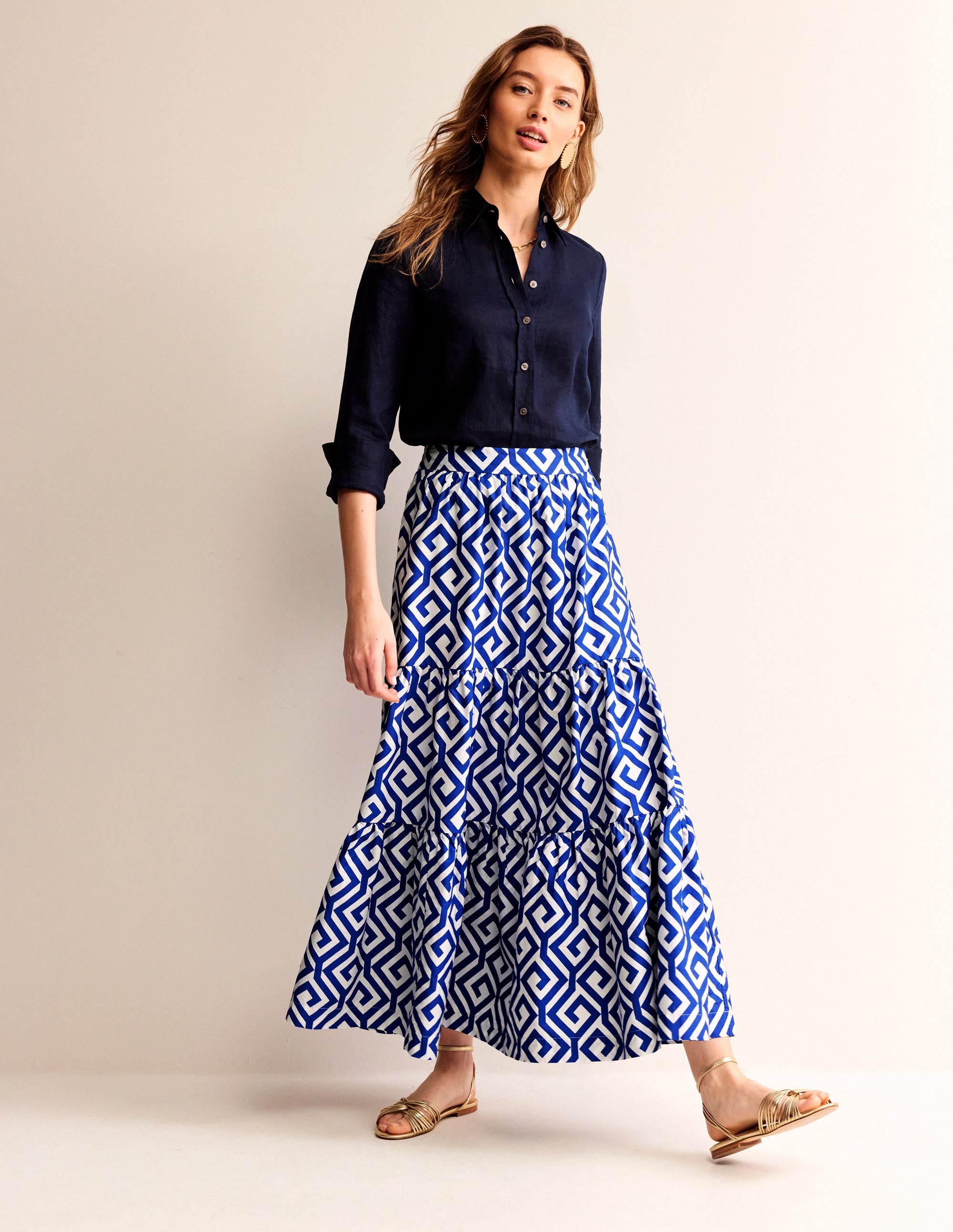 Lorna Tiered Maxi Skirt-Surf the web, Maze - Image 1