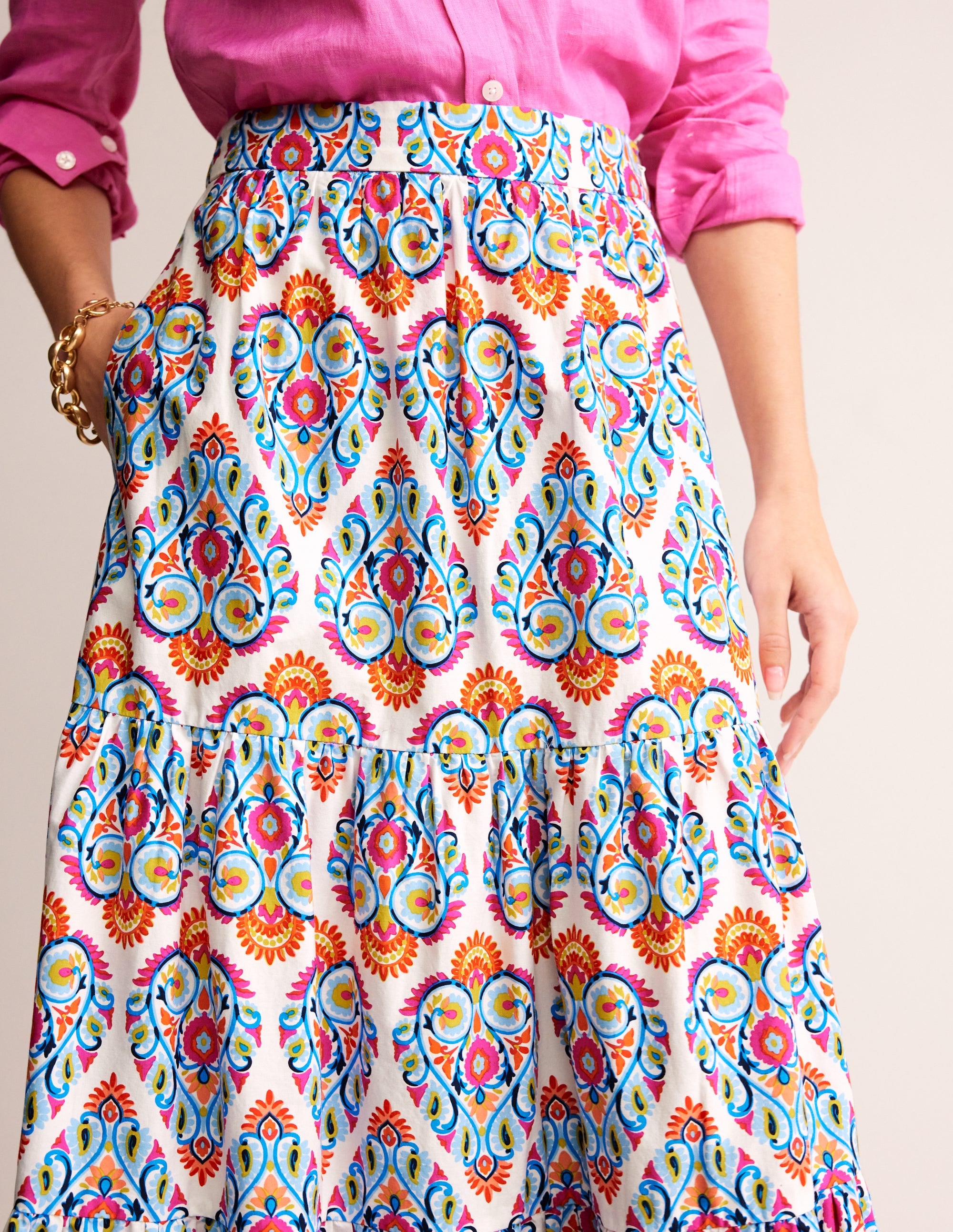 Lorna Tiered Maxi Skirt-Multi, Flora Stamp - Image 2