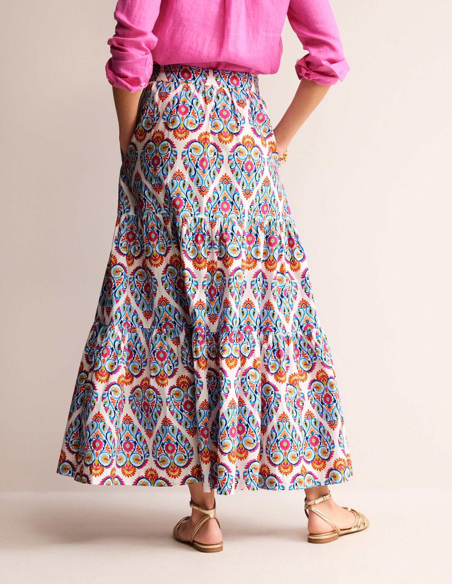 Lorna Tiered Maxi Skirt-Multi, Flora Stamp