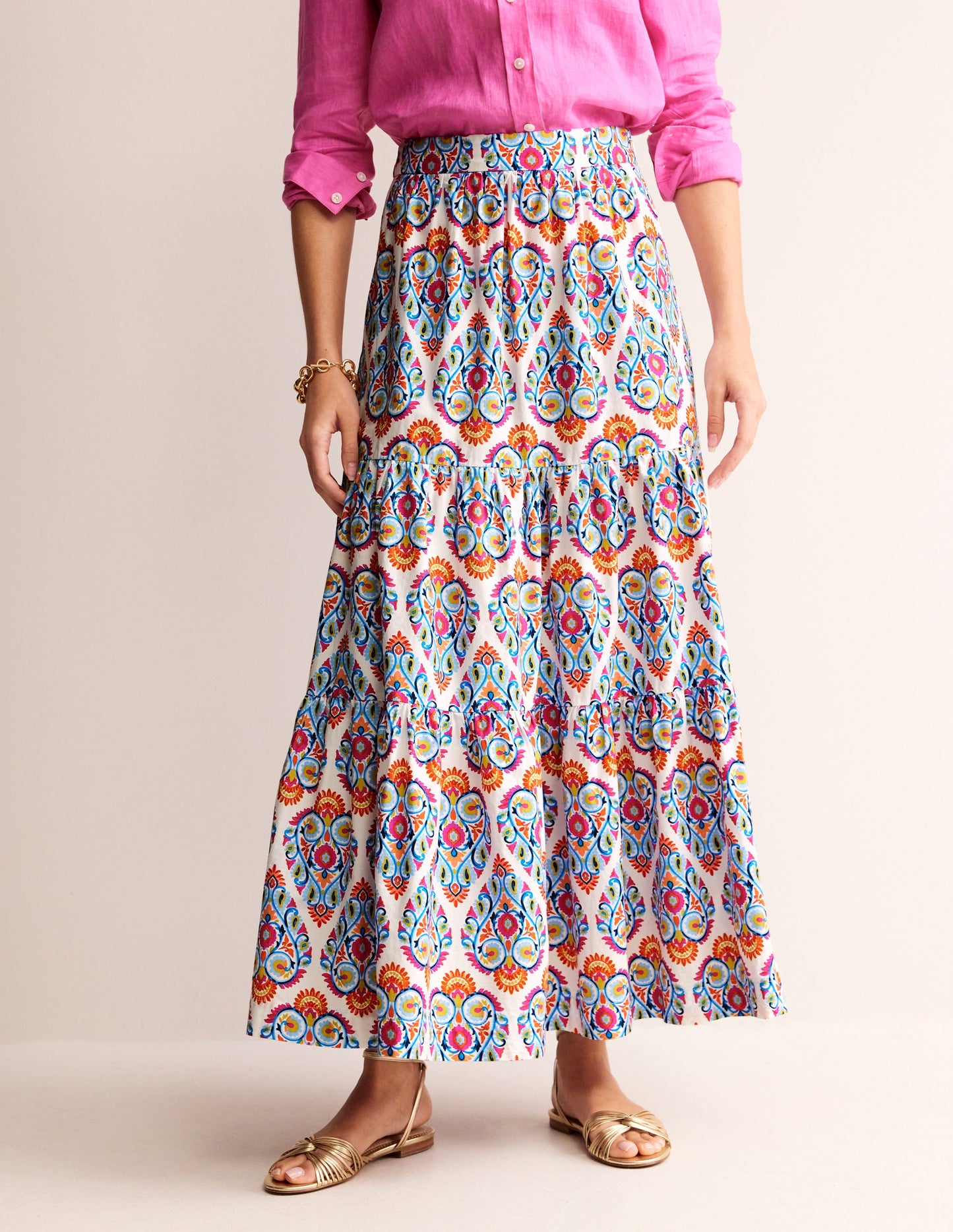 Lorna Tiered Maxi Skirt-Multi, Flora Stamp