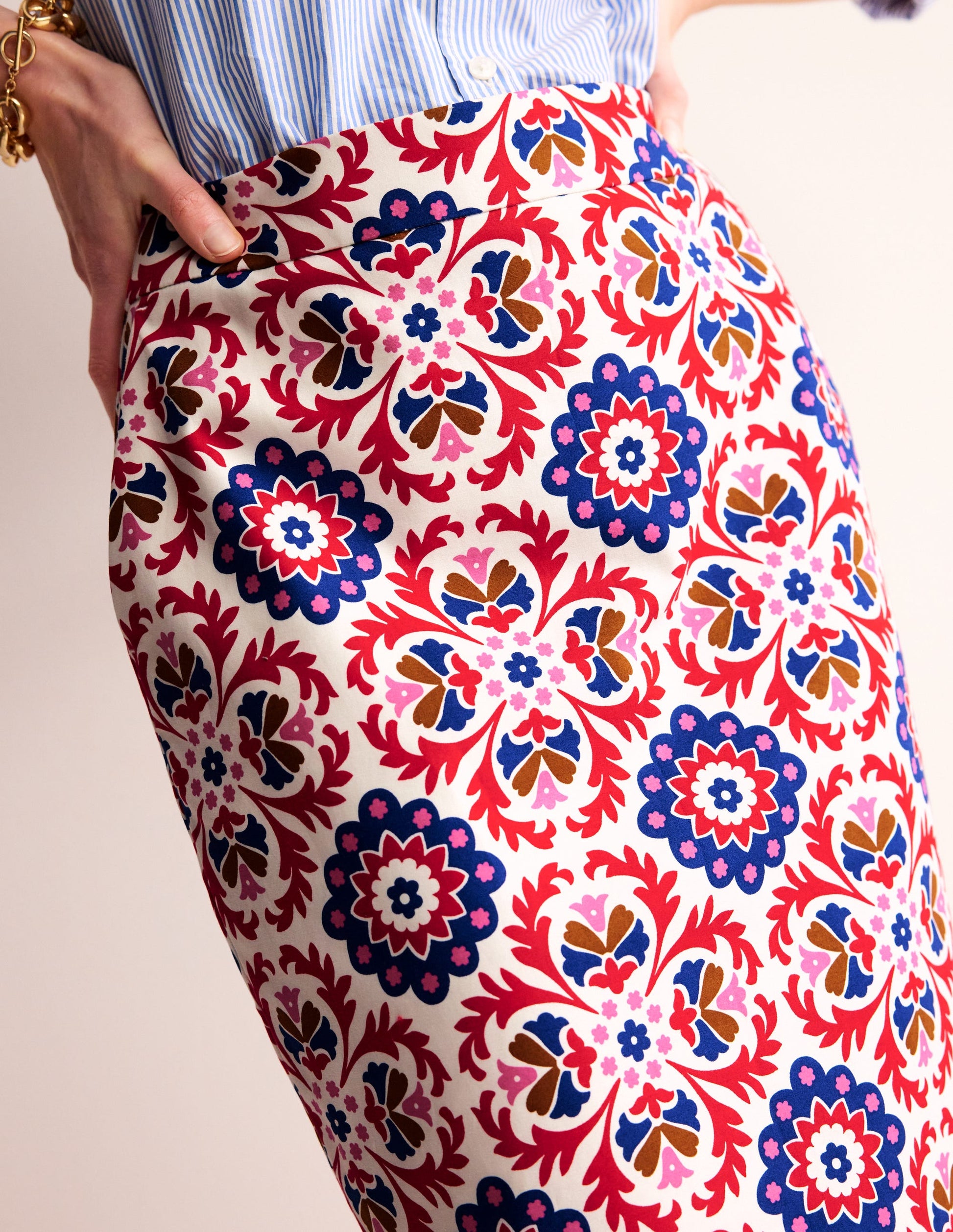 Printed Pencil Skirt-Rubicondo, Mosaic Bloom-2