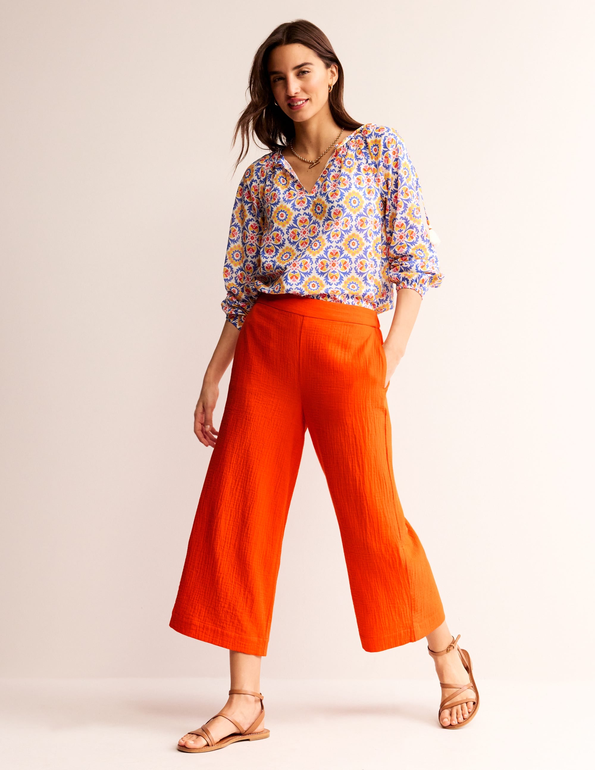 Pull-on Doublecloth Trousers-Mandarin Orange - Image 1