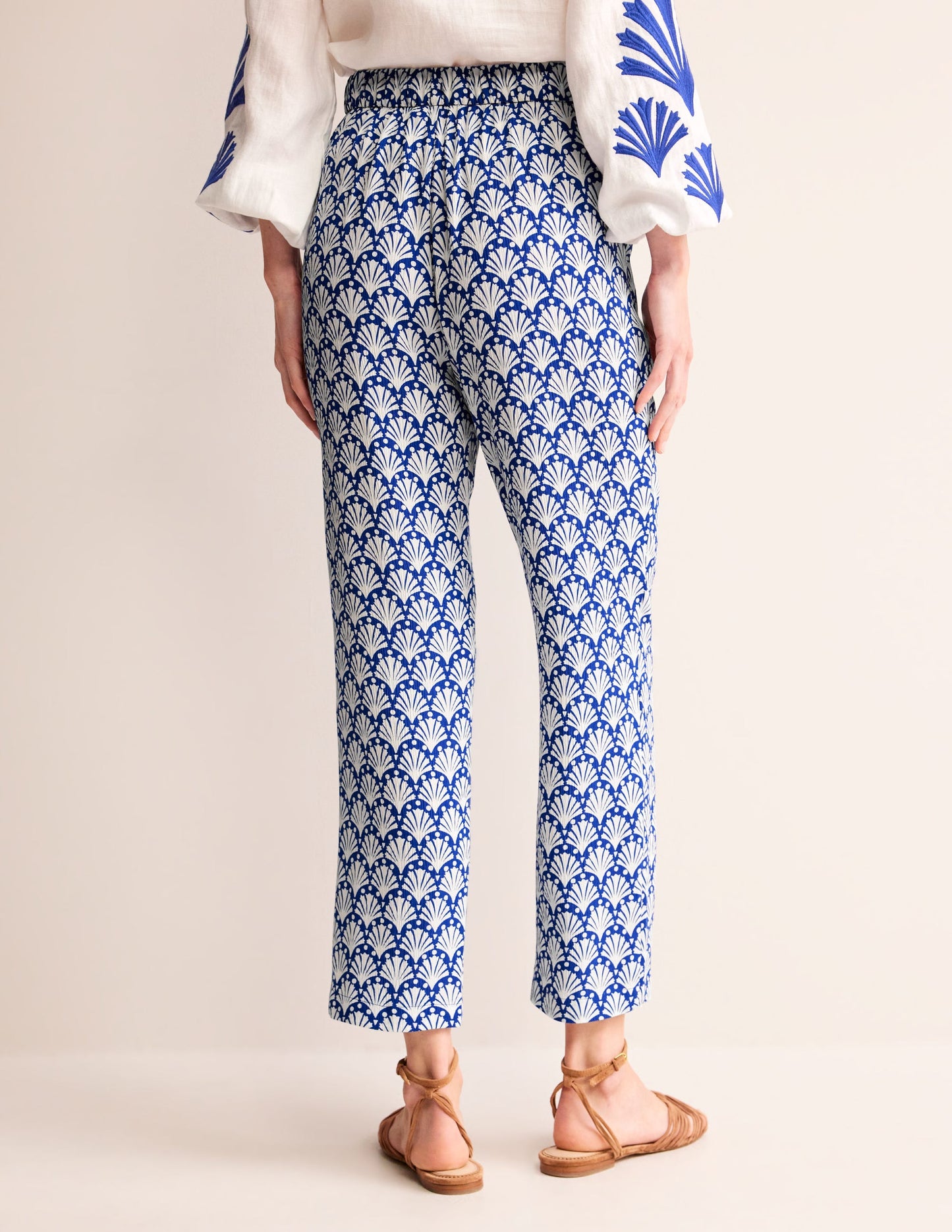Crinkle Tapered Trousers-Surf the Web and Ivory, Shells