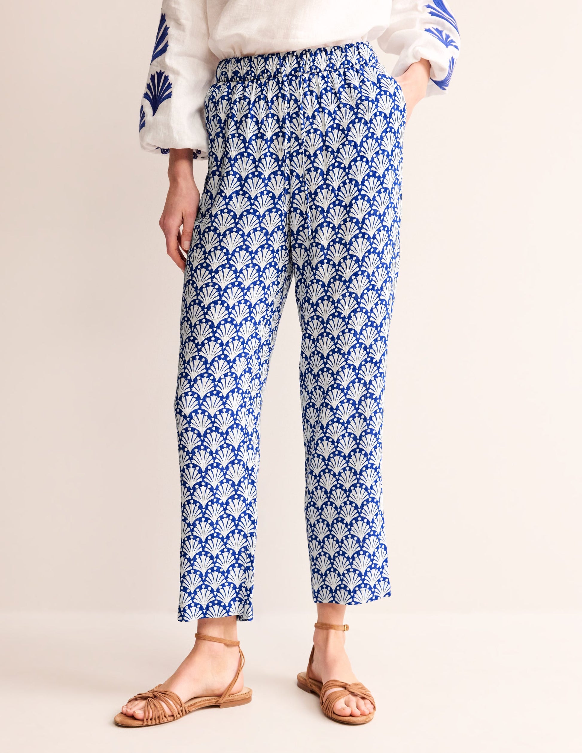 Crinkle Tapered Trousers-Surf the Web and Ivory, Shells-4