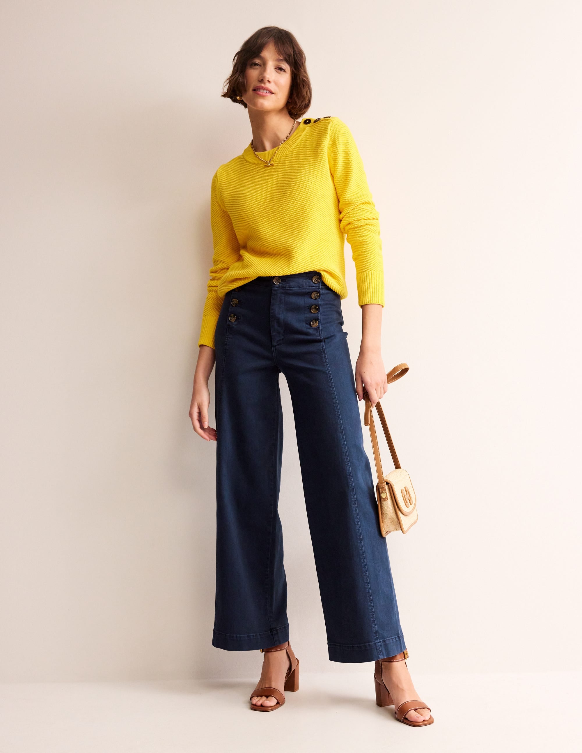 Sailor Wide Leg Trousers-Navy - Image 1