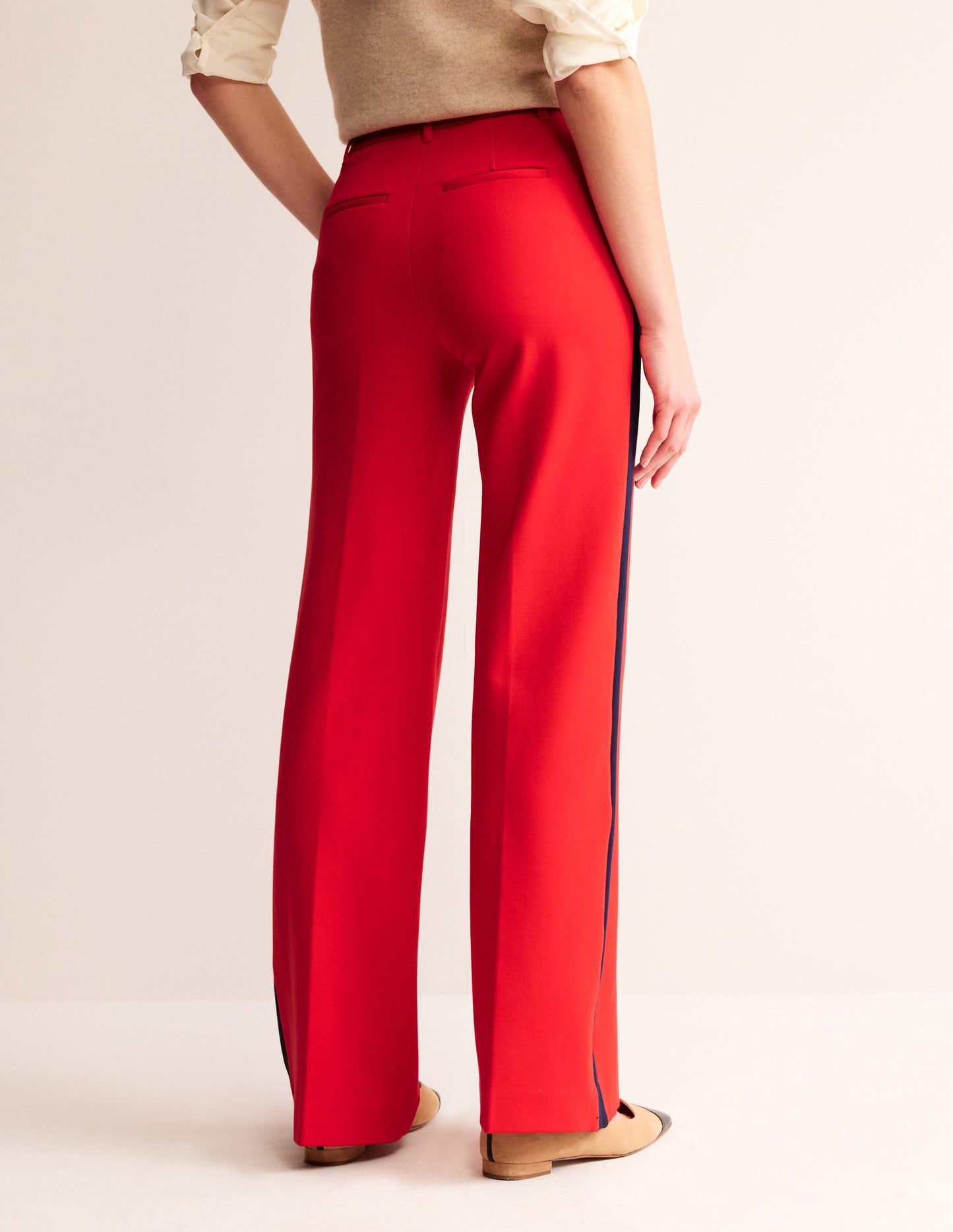 Westbourne Ponte Trousers-Red with Navy Side Stripe