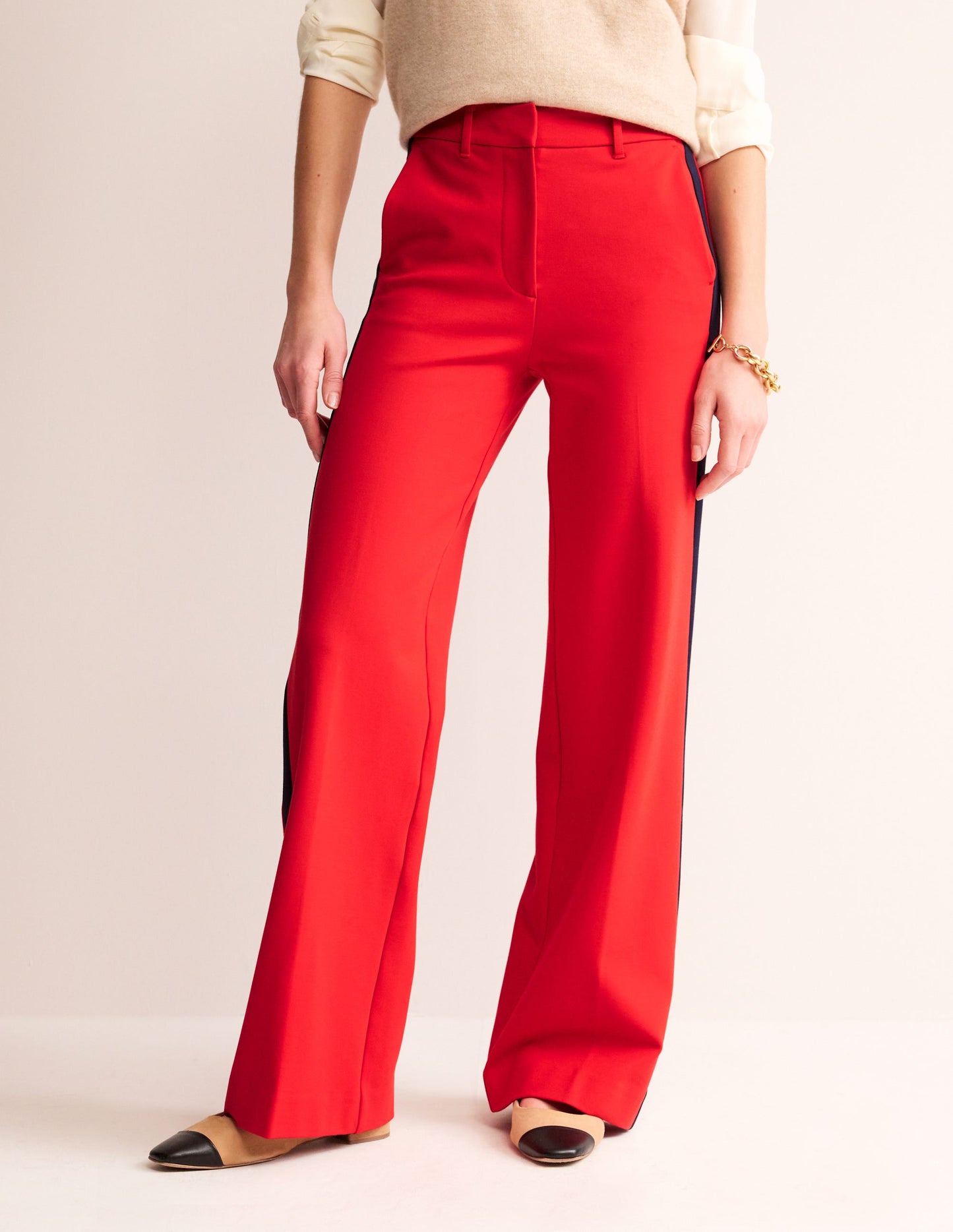 Westbourne Ponte Trousers-Red with Navy Side Stripe